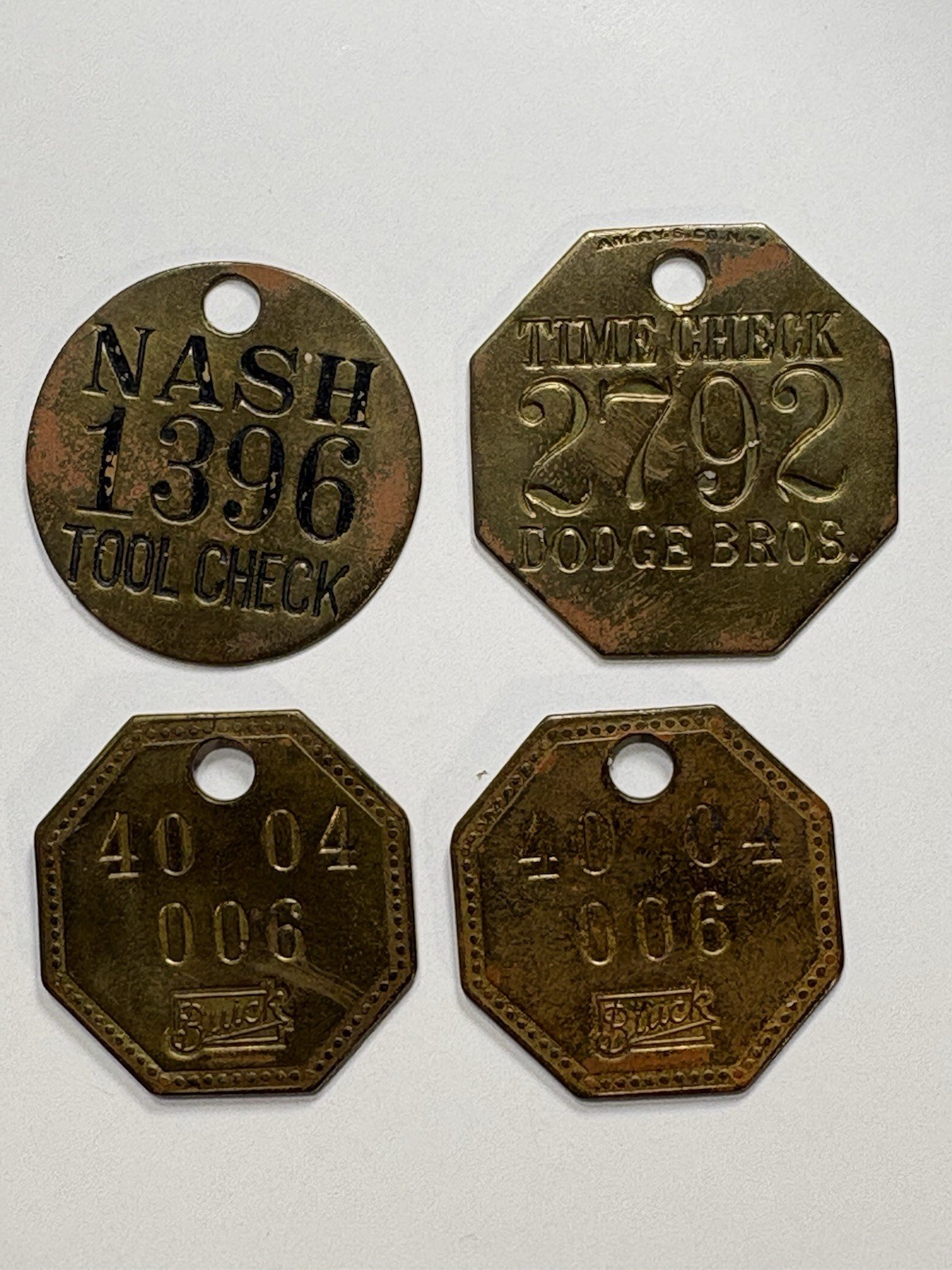 Lot Of 4 -1920's NASH - BUICK - DODGE BROS Automotive Automobile Brass Tags