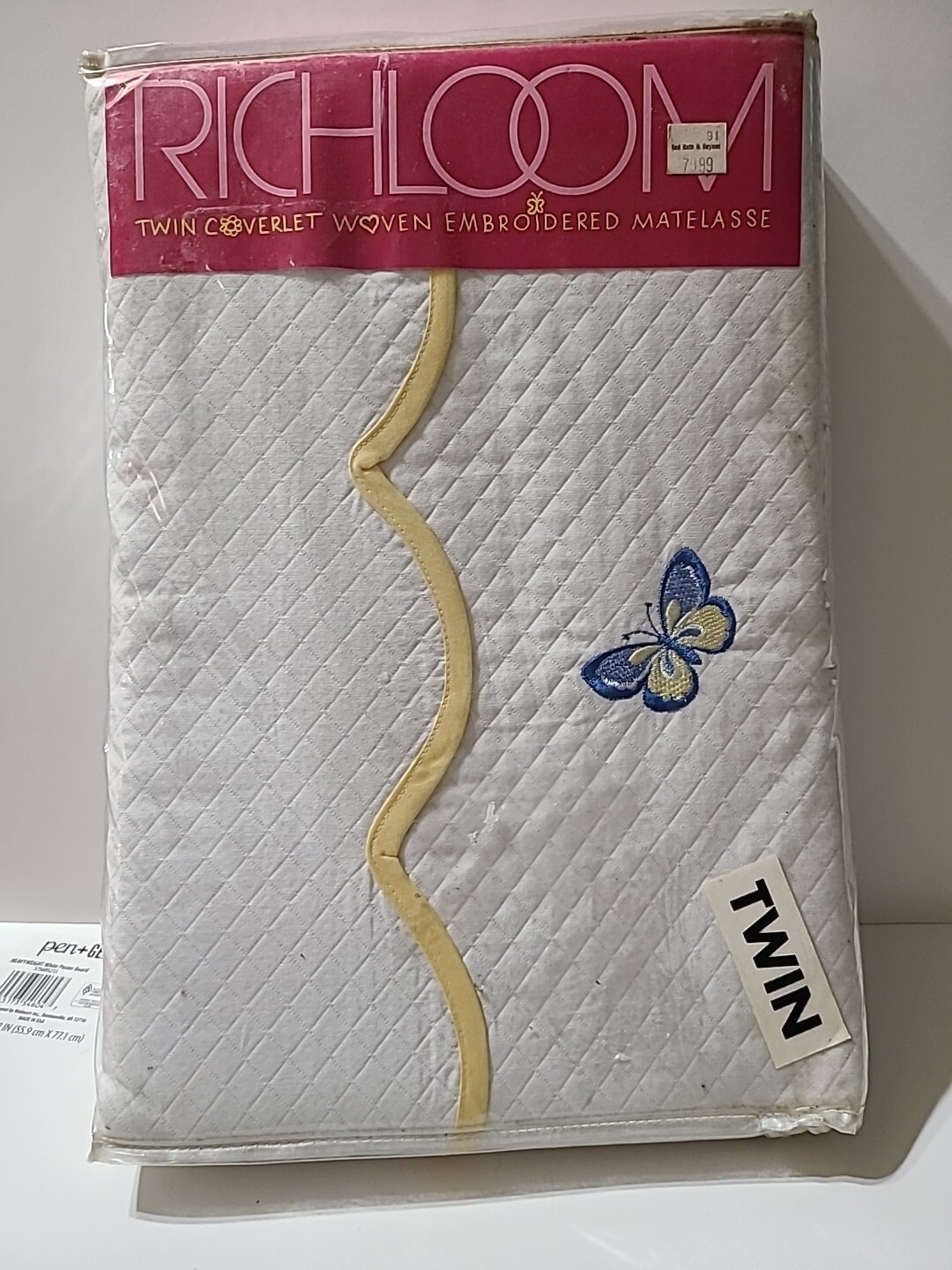 VTG 1991 Richloom TWIN Coverlet Woven Embroidered MATELASSE Butterfly Bedspread 