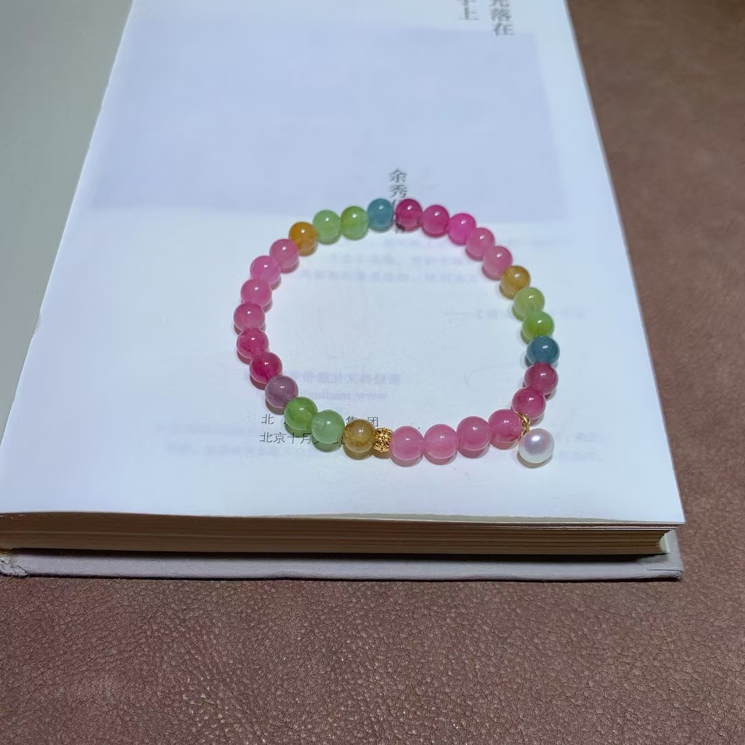 6mm Natural colorful Tourmaline Crystal Quartz Beads Bracelet Lucky Stone