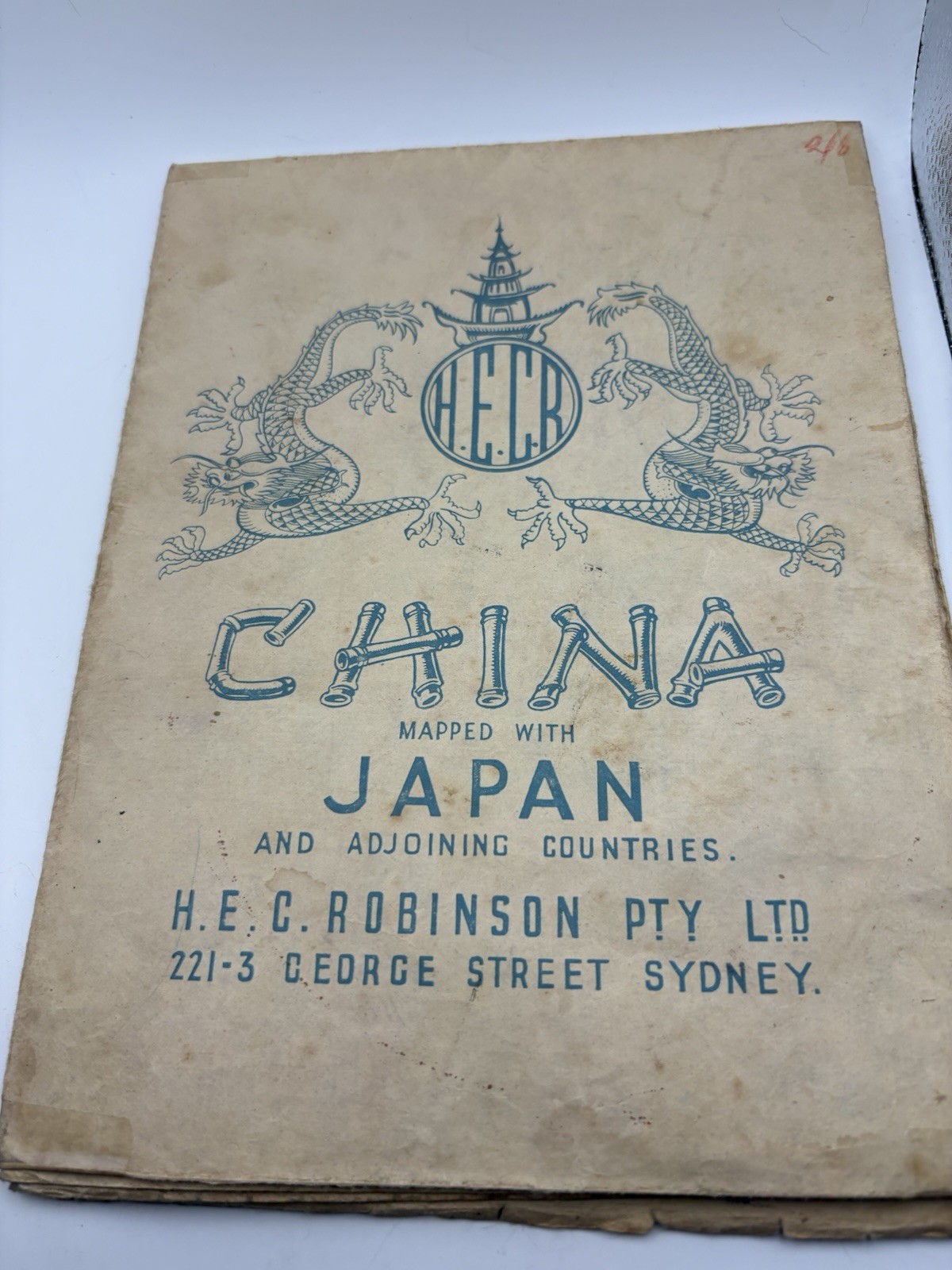 WWII China Japan Map Folding Vintage Pacific Theater HEC Robinson Sydney Origina