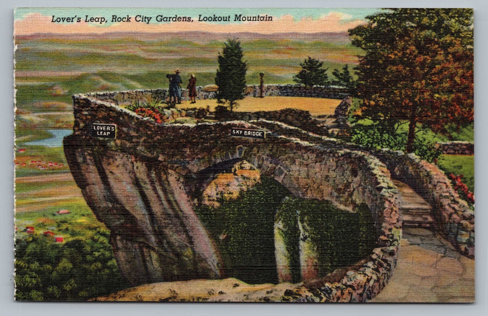 Rock City Gardens Georgia Lover\'s Leap Sky Bridge Lookout Mountain Postcard C8