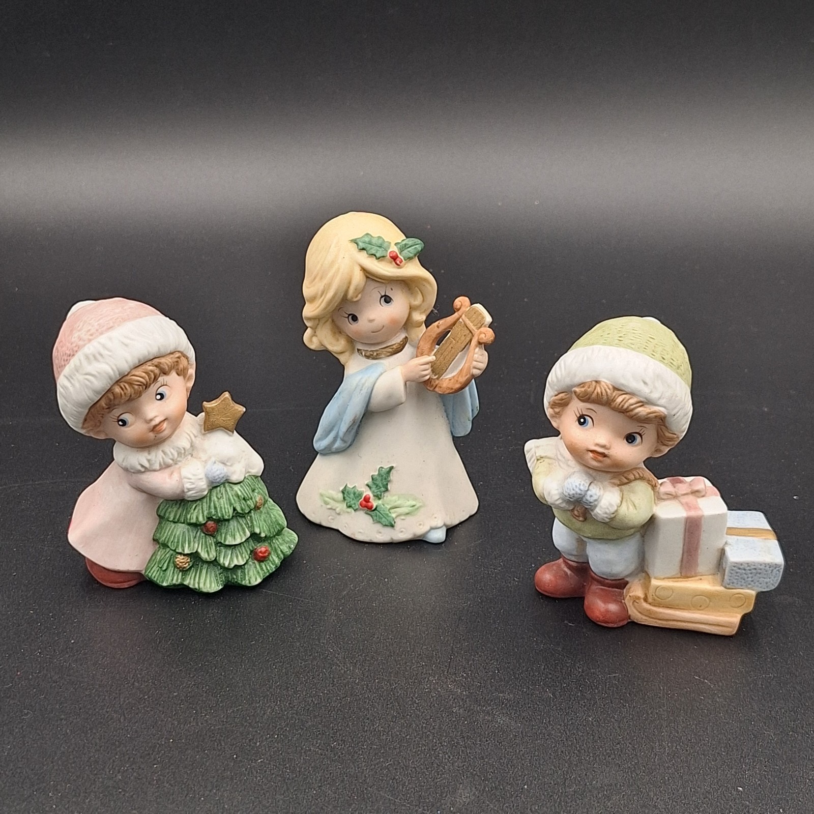 Vintage HOMCO 5556 Christmas Carolers Boy Gifts Girl Tree Figurines Set 3