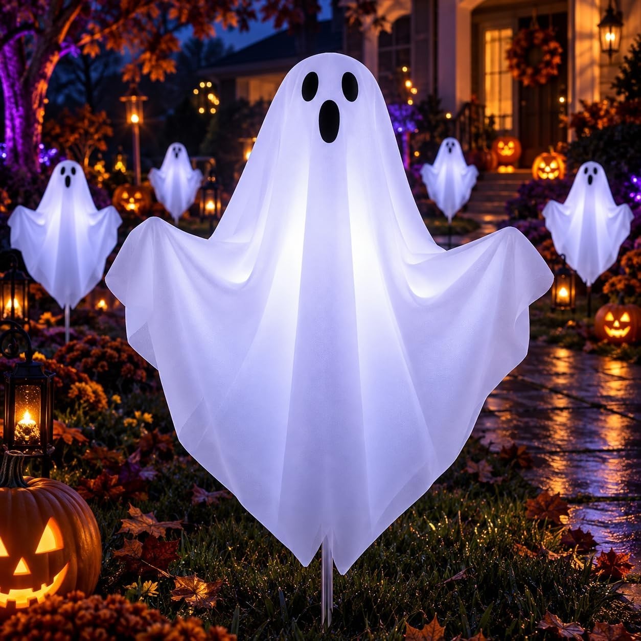 Spooky 10-Pack Ghost Pathway Lights - 240 LEDs with Dynamic Lighting Modes