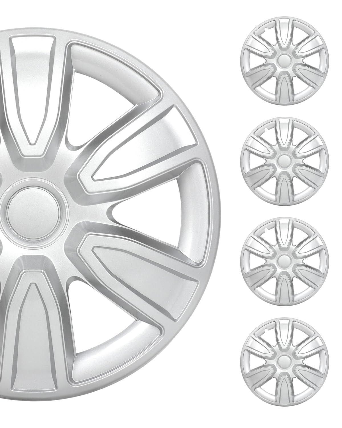 SCITOO Silver 15 Inch Hubcaps Universal Wheel Covers Easy Installation, PP