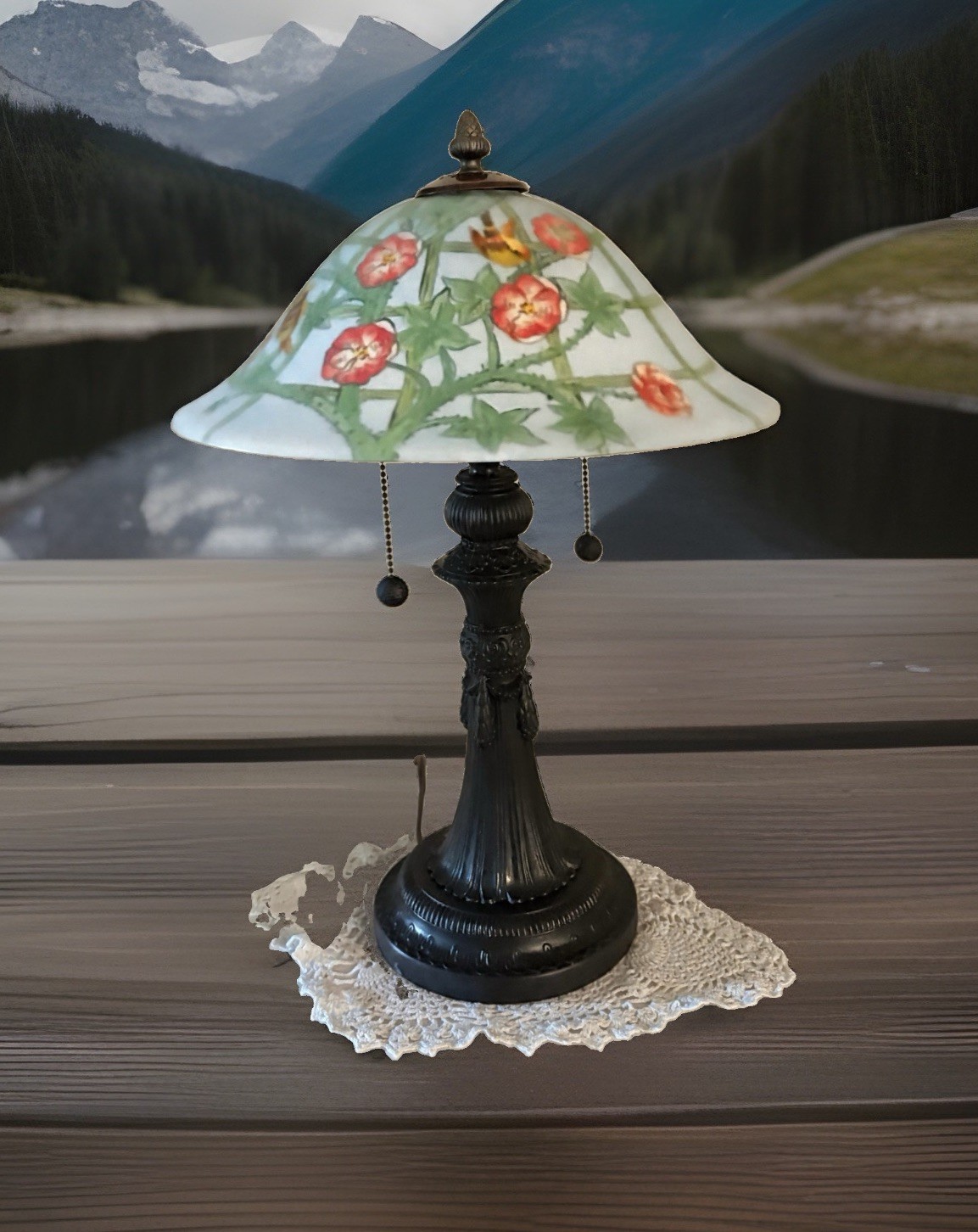 Vintage Dale Tiffany Reverse Painted 20.5” Lamp With Dual Sockets 