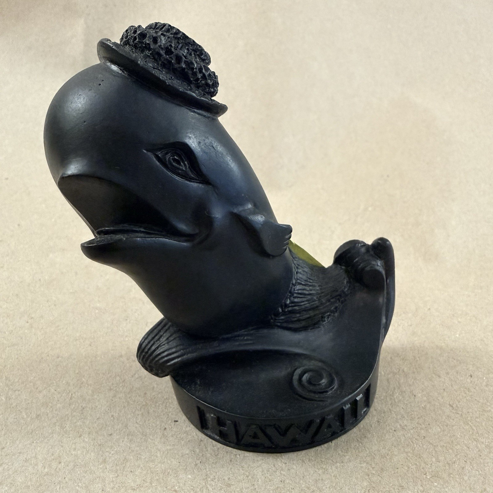 Vtg Coco Joes Hawaii Black Lava Whale Figurine Hat Kohola Statue 288 Tiki