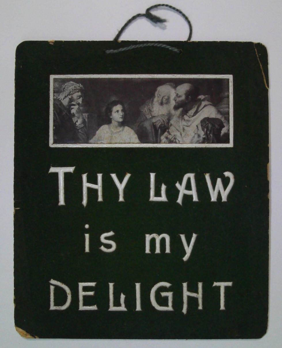 Antique 1924 Christian Religious Wall Plaque Thy Law Is My Delight Corded Board