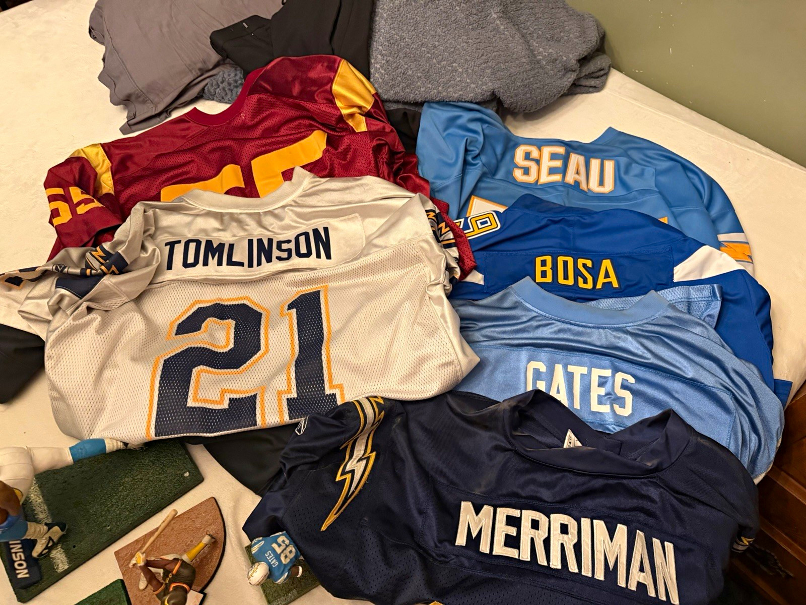 San Diego Charger Salute to Service Hoodies + Jerseys Lot LT Gates Seau Merrima