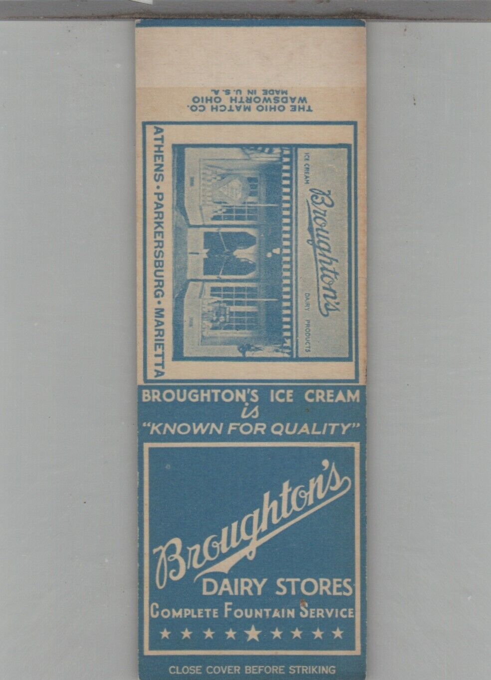 Matchbook Cover Broughtons Ice Cream Is Known For Quality Athens GA Sales Sample