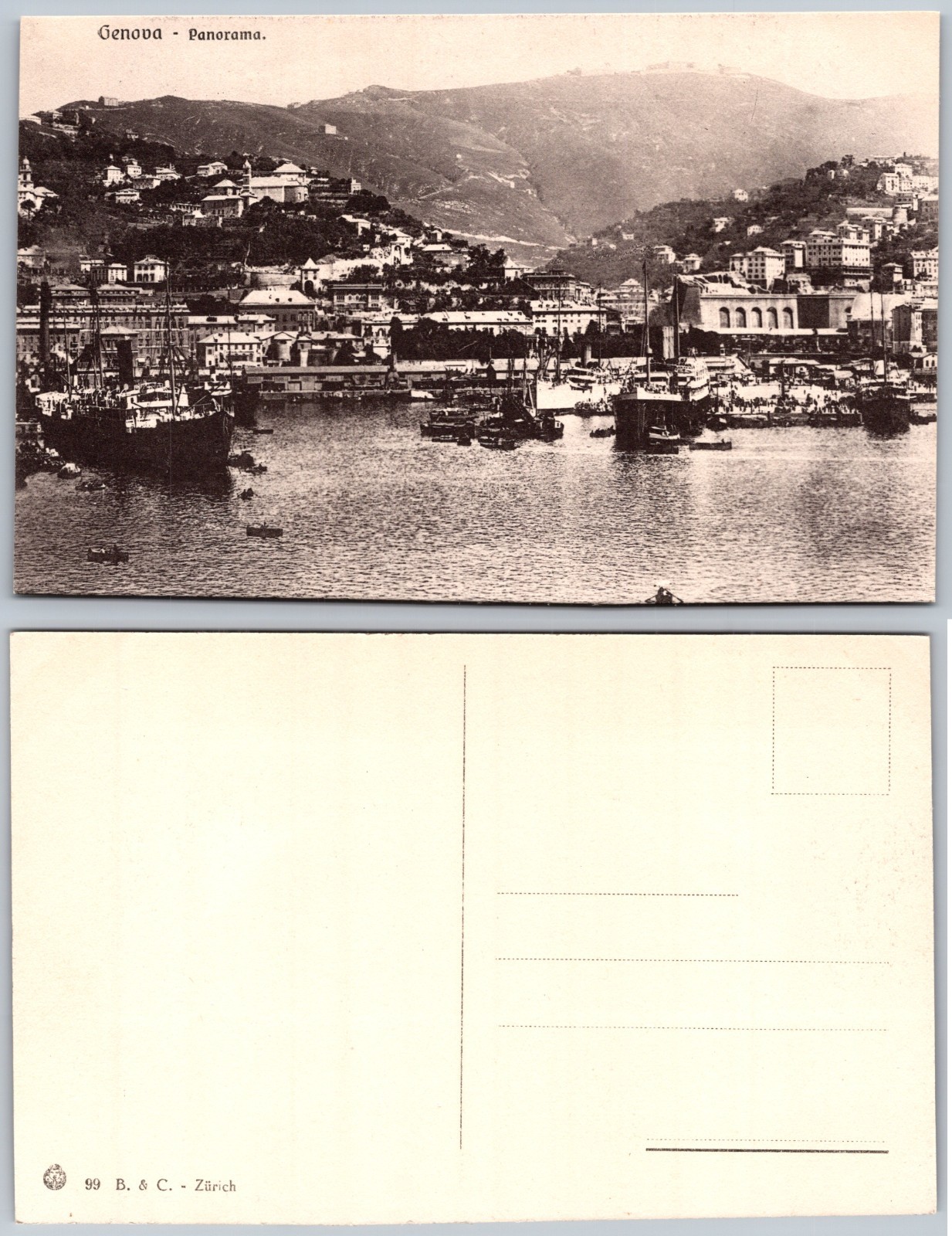 Genoa Italy Harbor Panorama Postcard