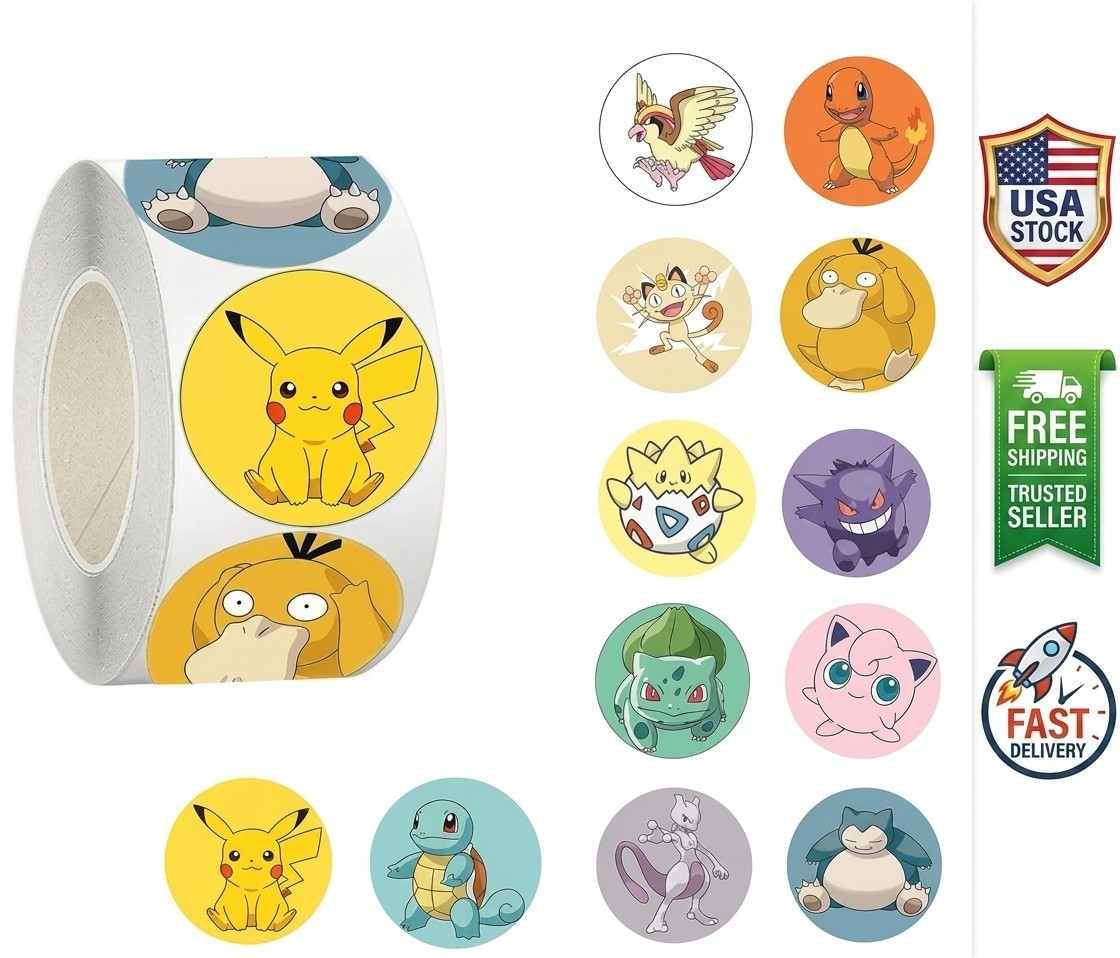 500Pcs/Roll Cute Pokemon Pikachu Cartoon Anime Sealing Stickers Decoration DIY P
