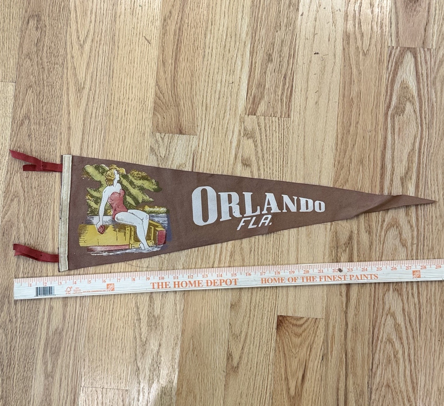 Vintage Orlando Florida Felt Pennant Pinup Girl Souvenir 28” Mid Century