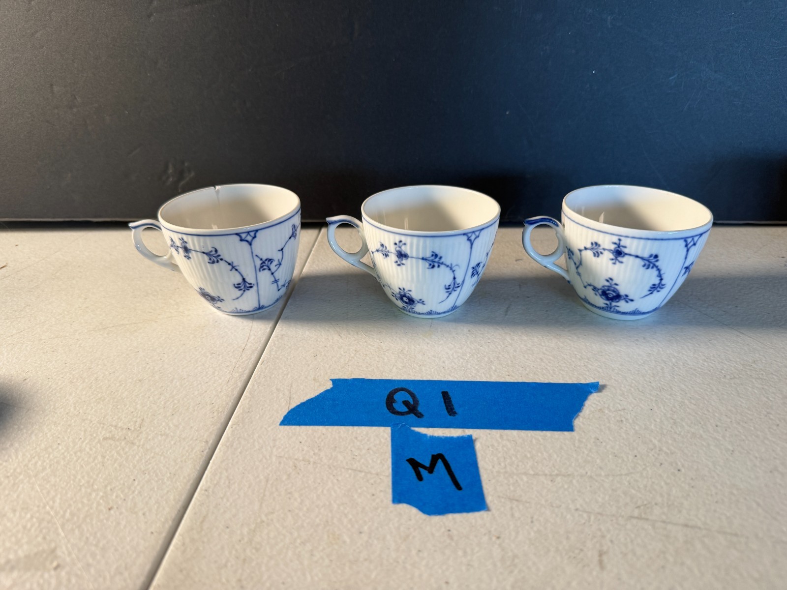 Royal Copenhagen BLUE FLUTED PLAIN Demitasse Cup SET of 3 1st Quality MINT 1/79