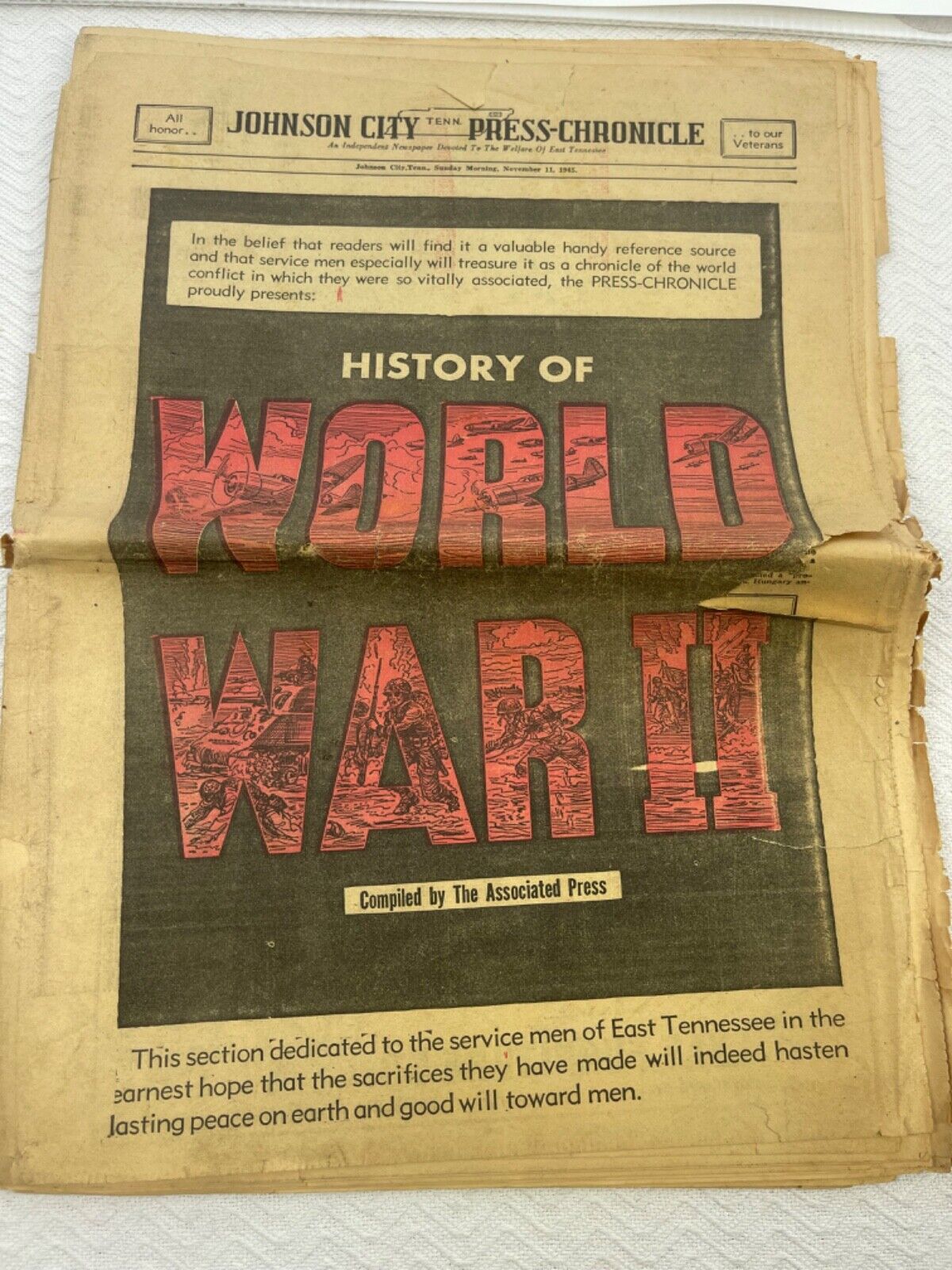History of WWII Associated Press Printed Nov. 1945 Daily Johnson City Newspaper