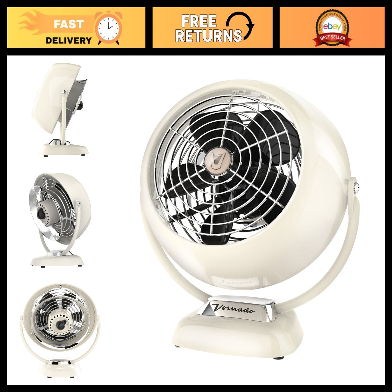 Vintage Metal Desk Fan, 2-Speed Retro Air Circulator, Adjustable Tilt, Cool Bedr