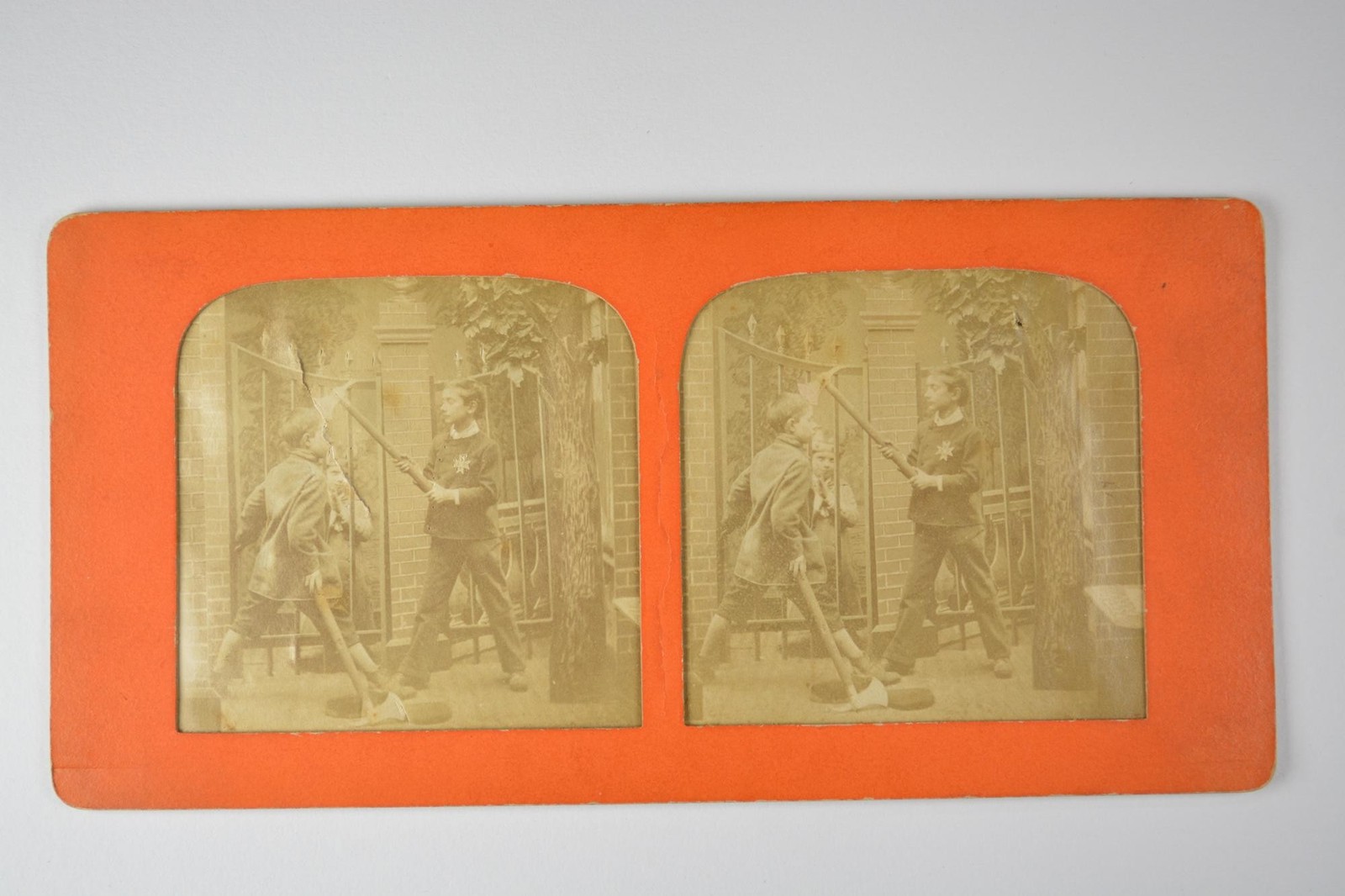 Boys Play Fight Prop Weapons Studio Scene Tissue Stereoview