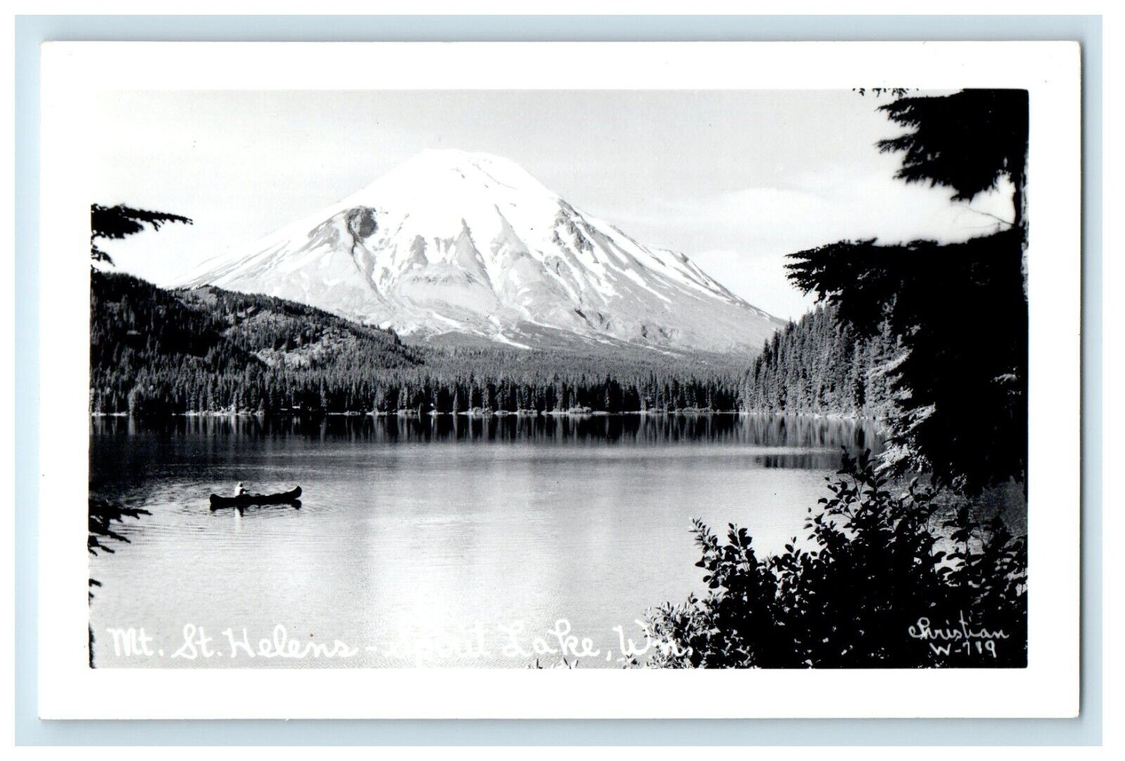 c1940\'s Mt. St. Helens Spirit Lake Washington WA, Christian RPPC Photo Postcard