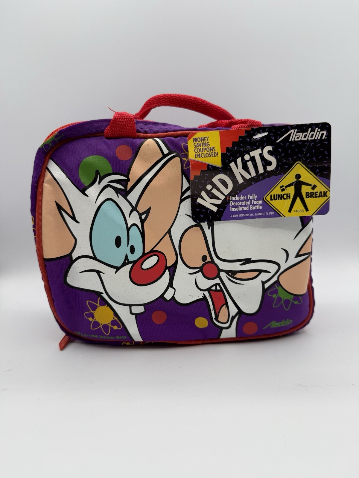 Vintage DEADSTOCK 90s Animaniacs Pinky & Brain Vinyl Lunch Box Bag Warner Bros
