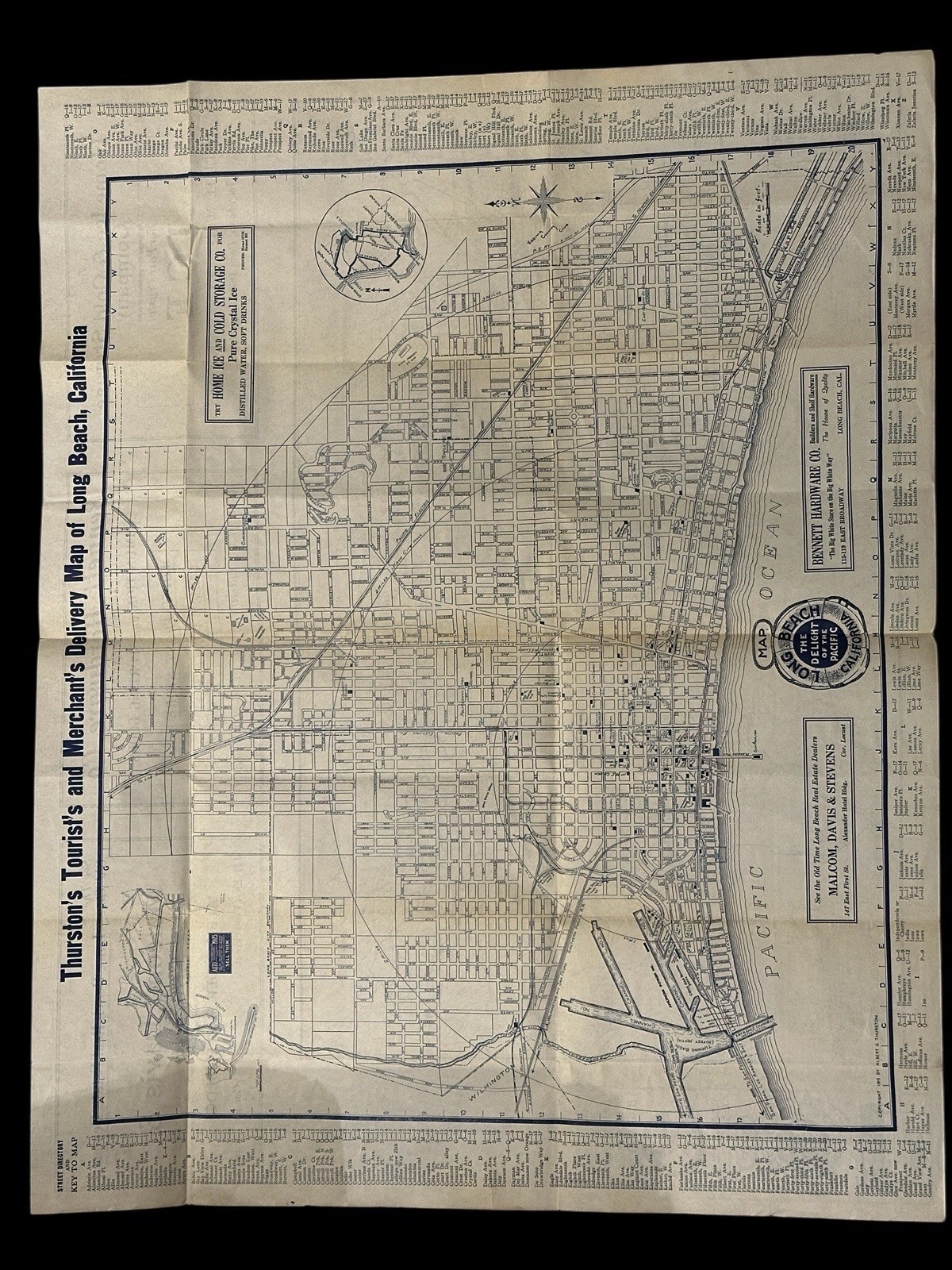 1913 Thurston Long Beach CA Tourist Merchant Delivery Map Street Directory