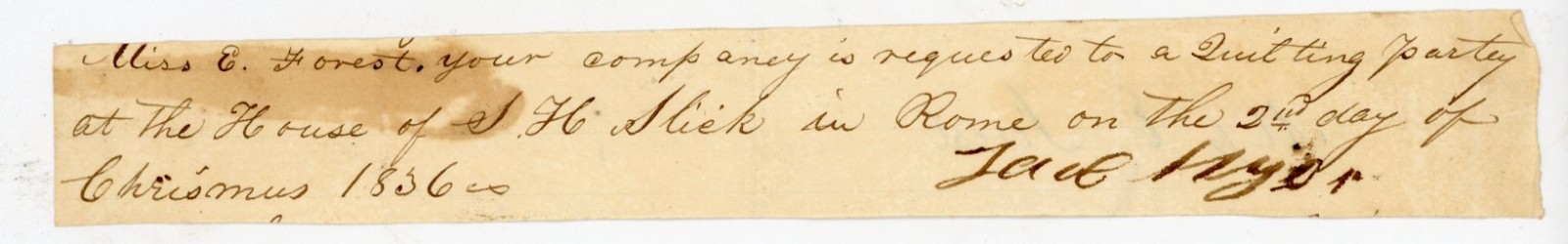 1836 Handwritten Rome PA Quilting Party Miss E Forest Jane Myer Signed Christmas