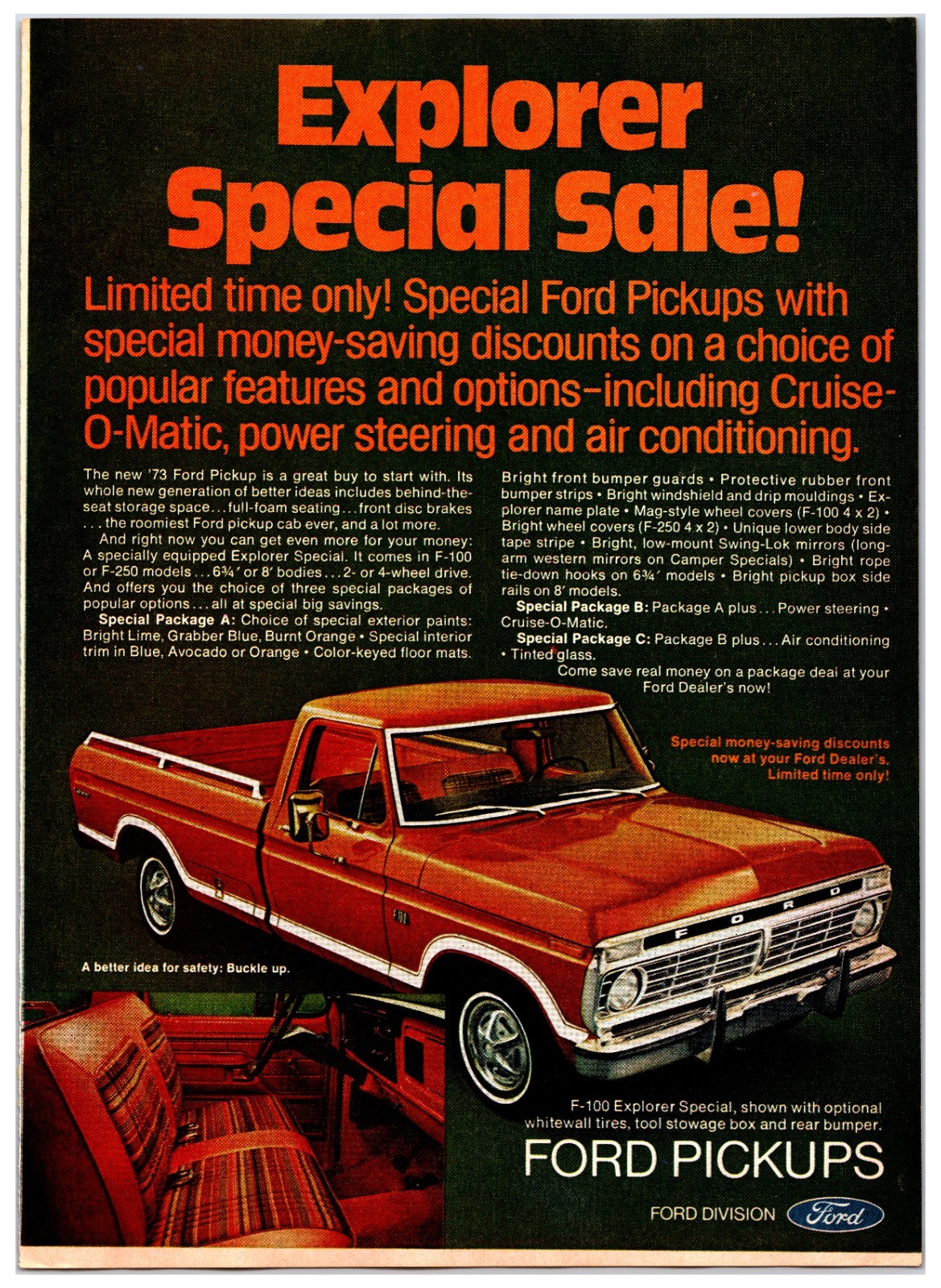 Original 1973 Ford F-Series Pickup Truck Explorer Special - Print Ad (8in x 11)