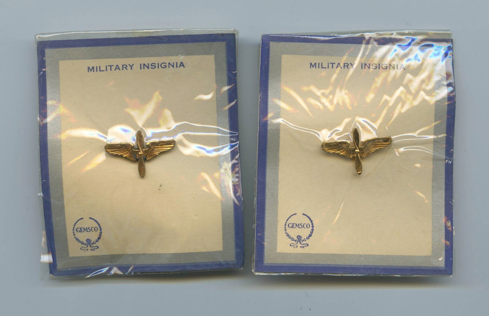 Screw Back WWII U.S. ARMY AIR CORPS Cadet Insignia on Maker Cards (Two Pairs)