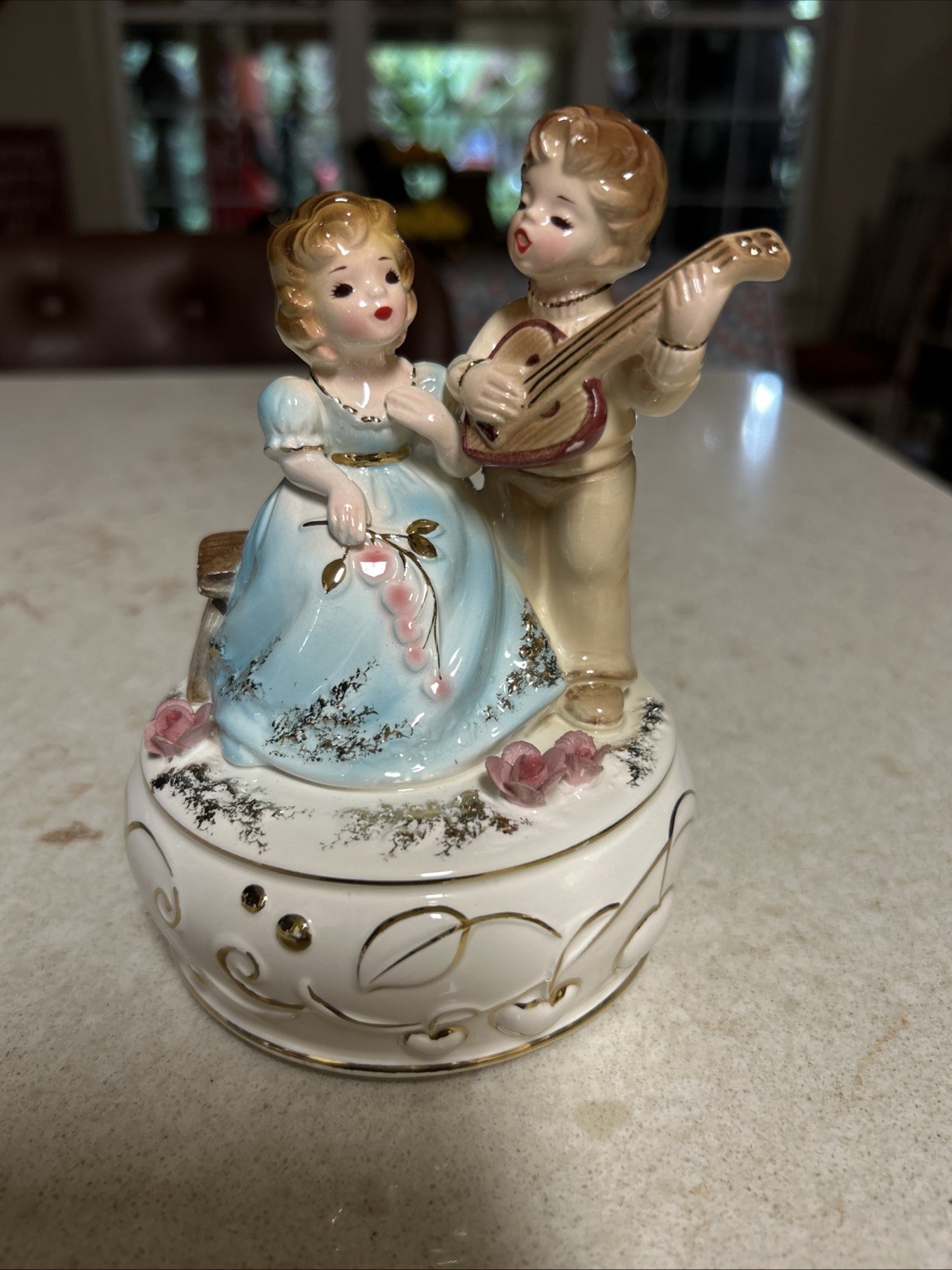 Vintage Josef Originals Serenading Musical Figurines Plays “You Light Up My Life