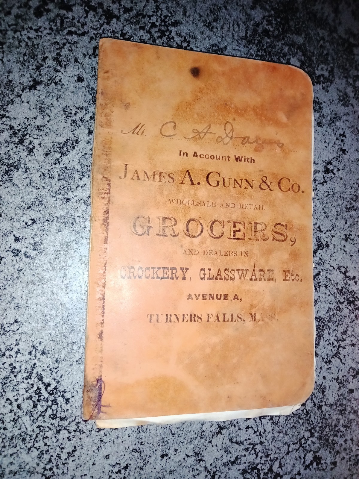Antique 1878 Turners Falls MA James A Gunn Grocers Account Ledger Book Ephemera