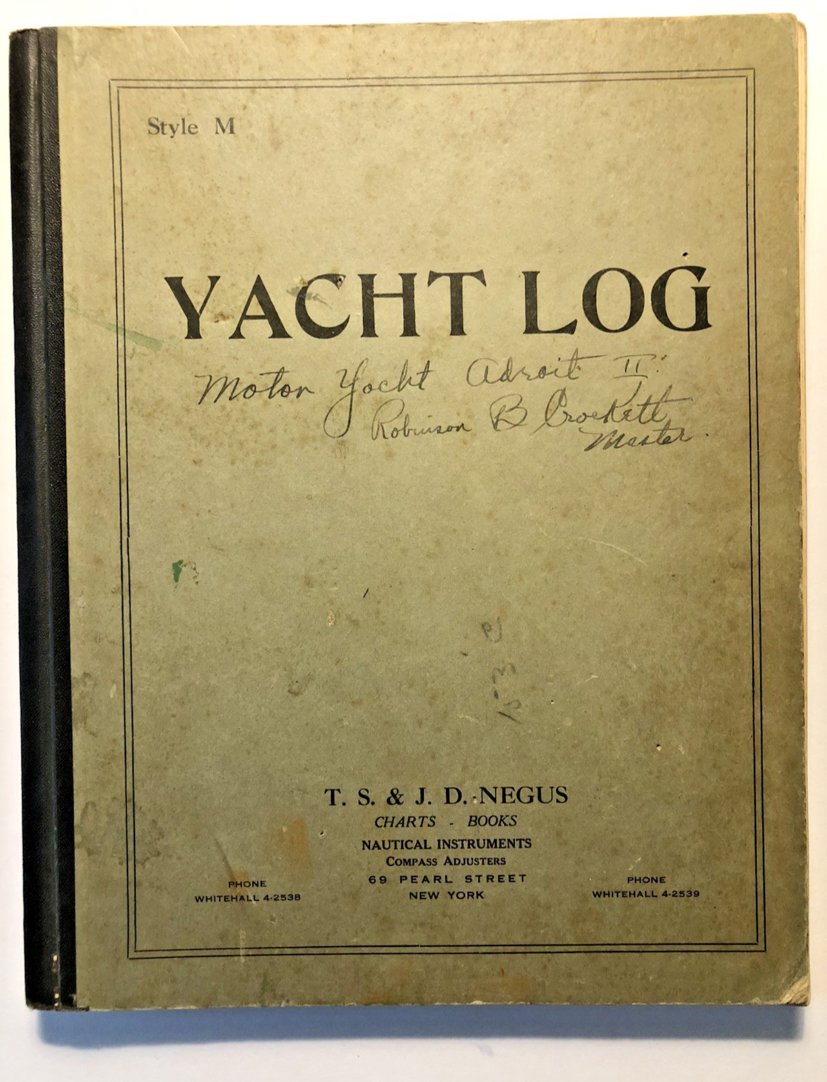Journey of Yacht Adroit II c1938 YACHT LOG Robinson B. Crockett, Master NY to TX