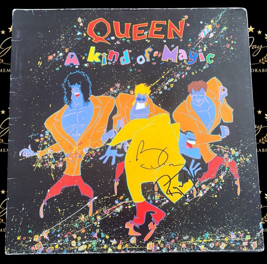 SIGNED BRIAN MAY ROGER TAYLOR A KIND OF MAGIC VINYL RARE ACG CERT