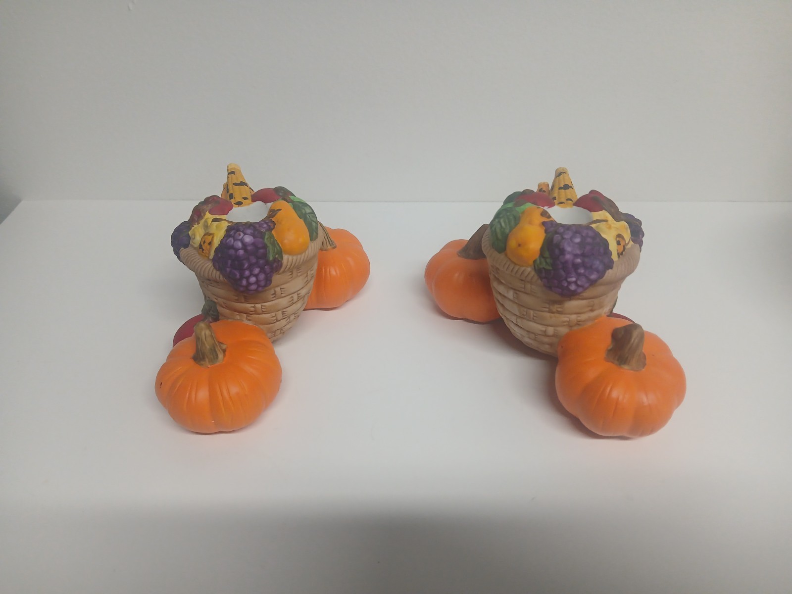 Partylite Harvest Time Taper Candle Holders Cornucopia Pumpkin 