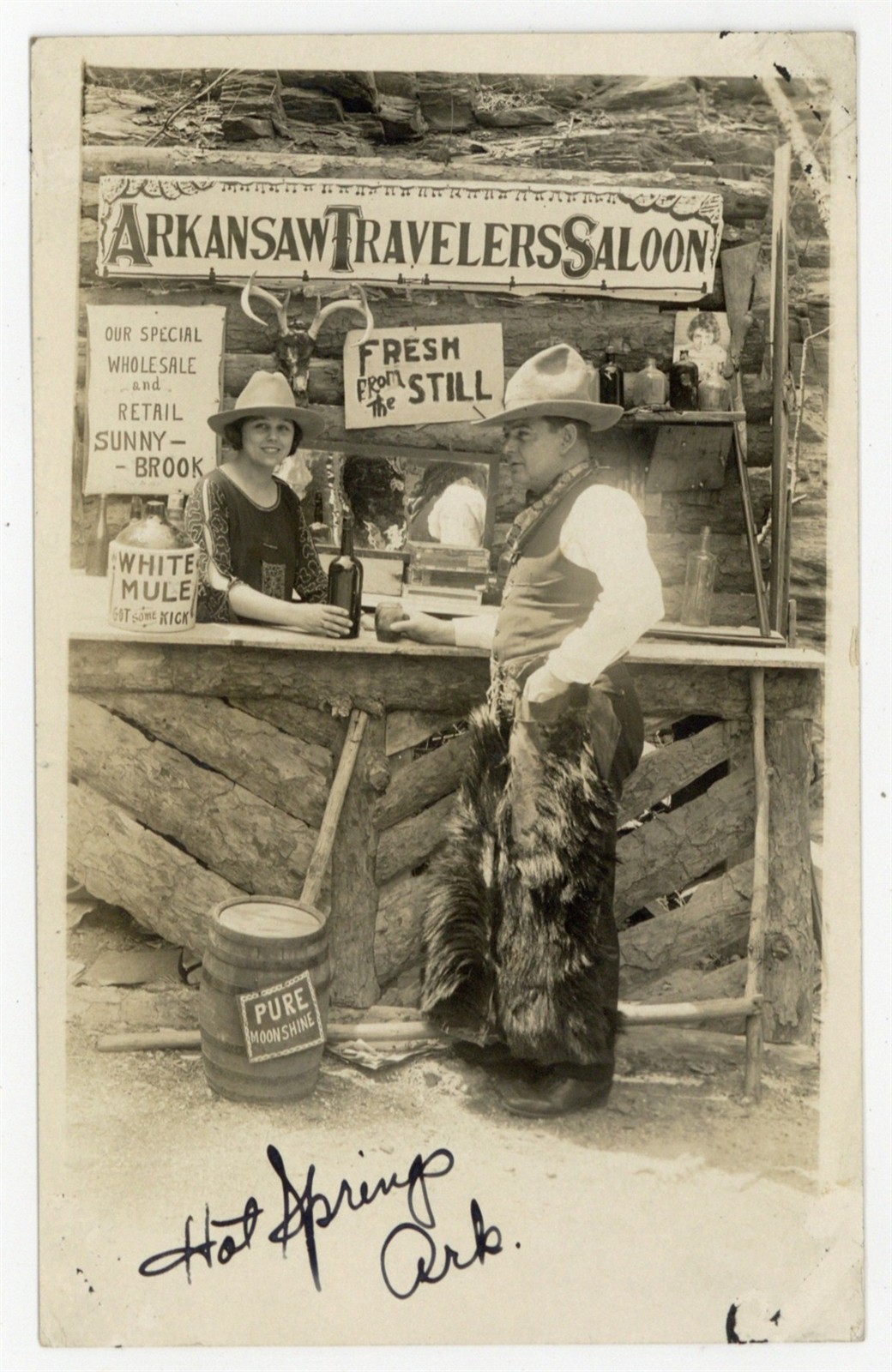 Arkansas Saloon 1910 Bar Cowboy Western Prop RPPC Moonshine Hot Springs Q10261