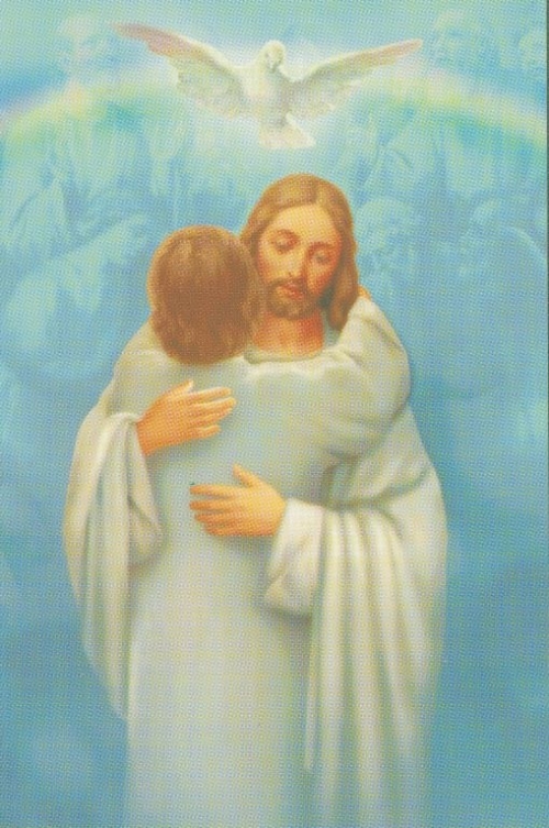 Danny Hahlbohm REUNION  print with Jesus hugging  man in clouds Welcome Home - H