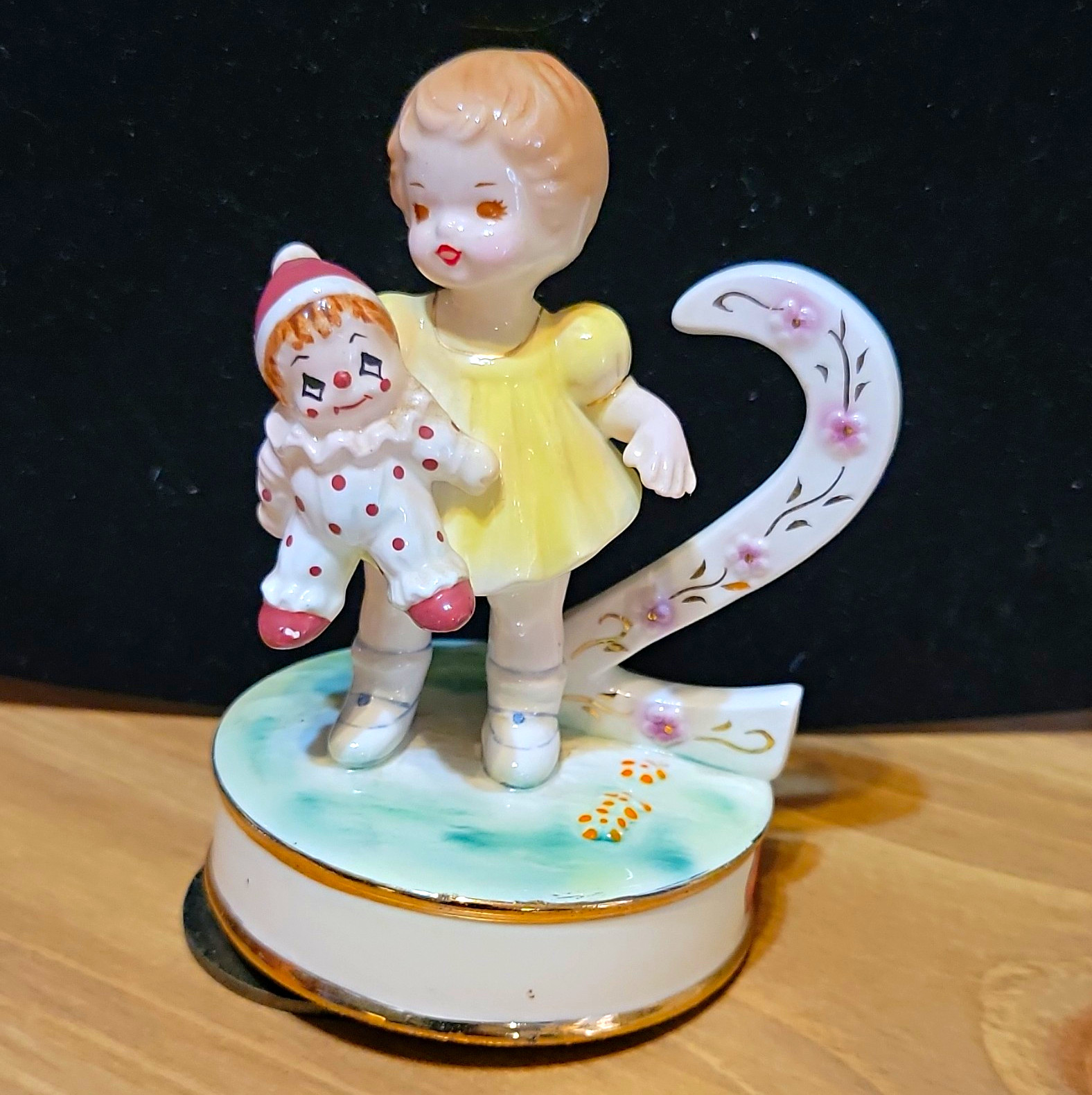 Josef Originals Porcelain Girl Figurine Music Box Holding Clown Doll