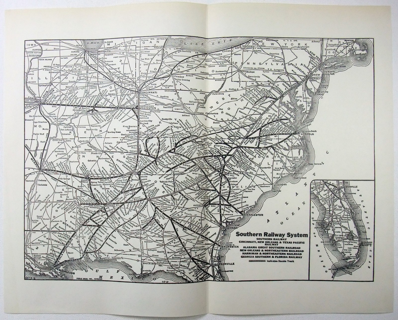Southern Railway - Original 1940 Dated System Map. Vintage