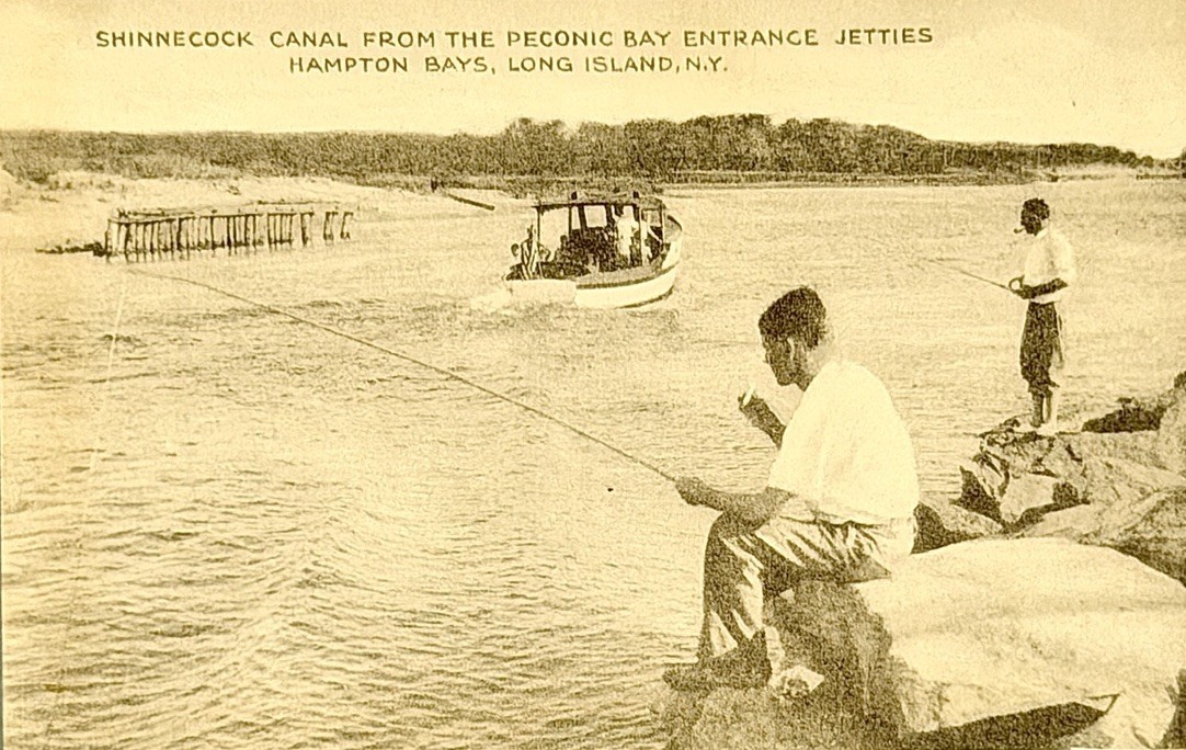 Vintage Postcard Shinnecock Canal Hampton Bays Long Island NY Boats Bridge Sepia