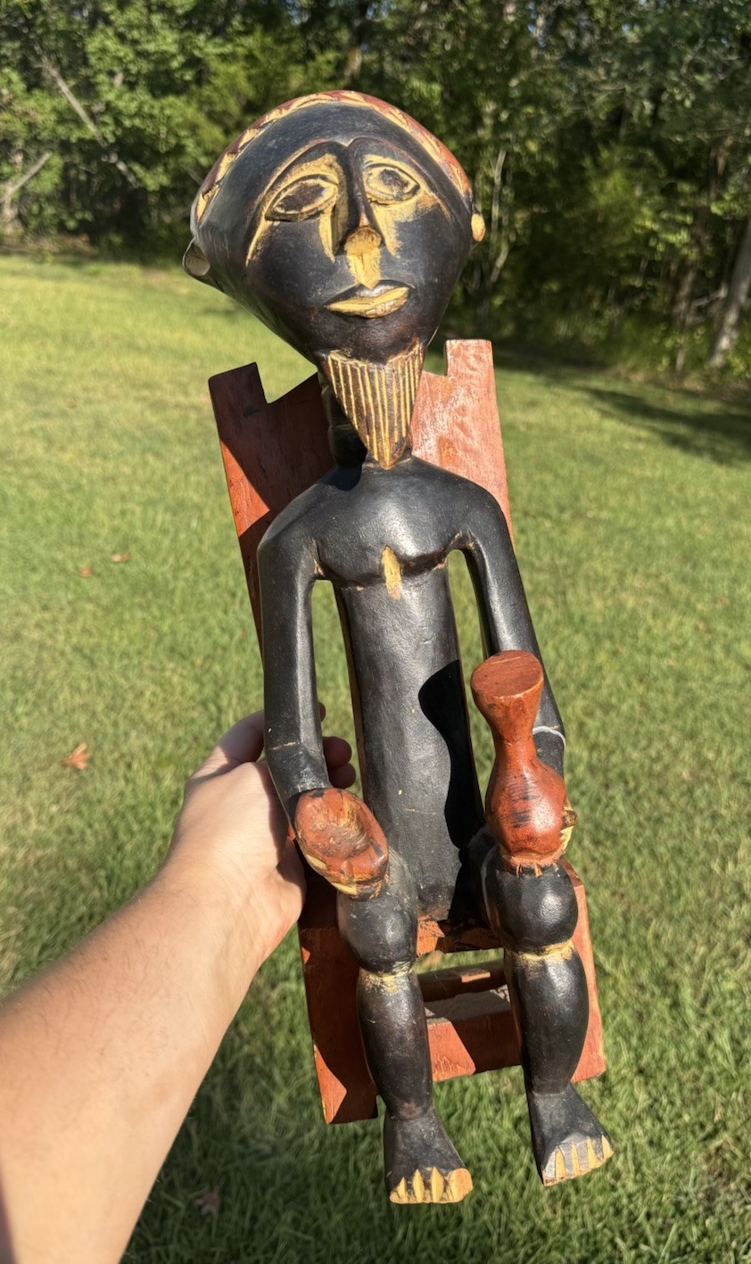 Vintage Hand Carved Wooden African Tribal Seated Figure Ghana Ashanti Akan Art Vintage Hand Carved Wooden African Tribal Seated Figure Ghana Ashanti Akan Art