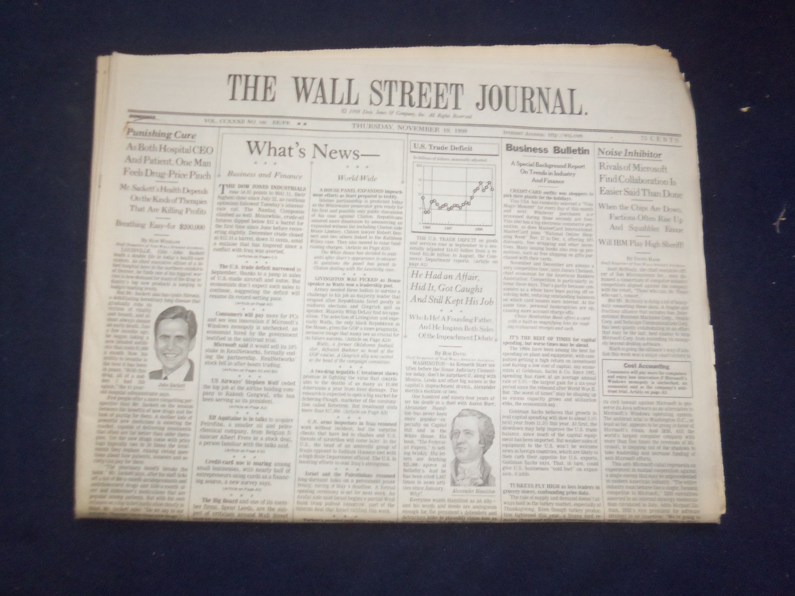 1998 NOV 19 THE WALL STREET JOURNAL - JOHN SACKETT, DRUG-PRICE PINCH - WJ 123