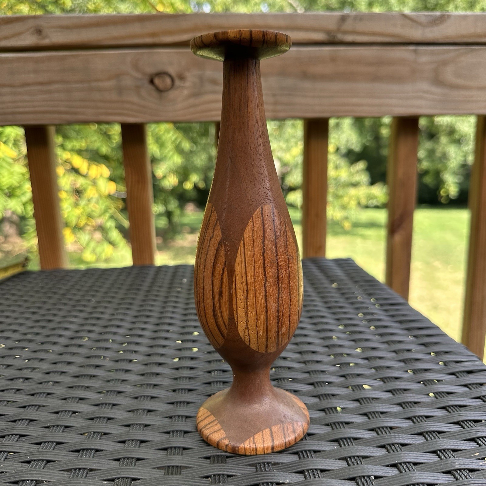 Vintage Hand Turned Segmented Wood Pillar Round Candle Holder Stand Signed Vintage Hand Turned Segmented Wood Pillar Round Candle Holder Stand Signed