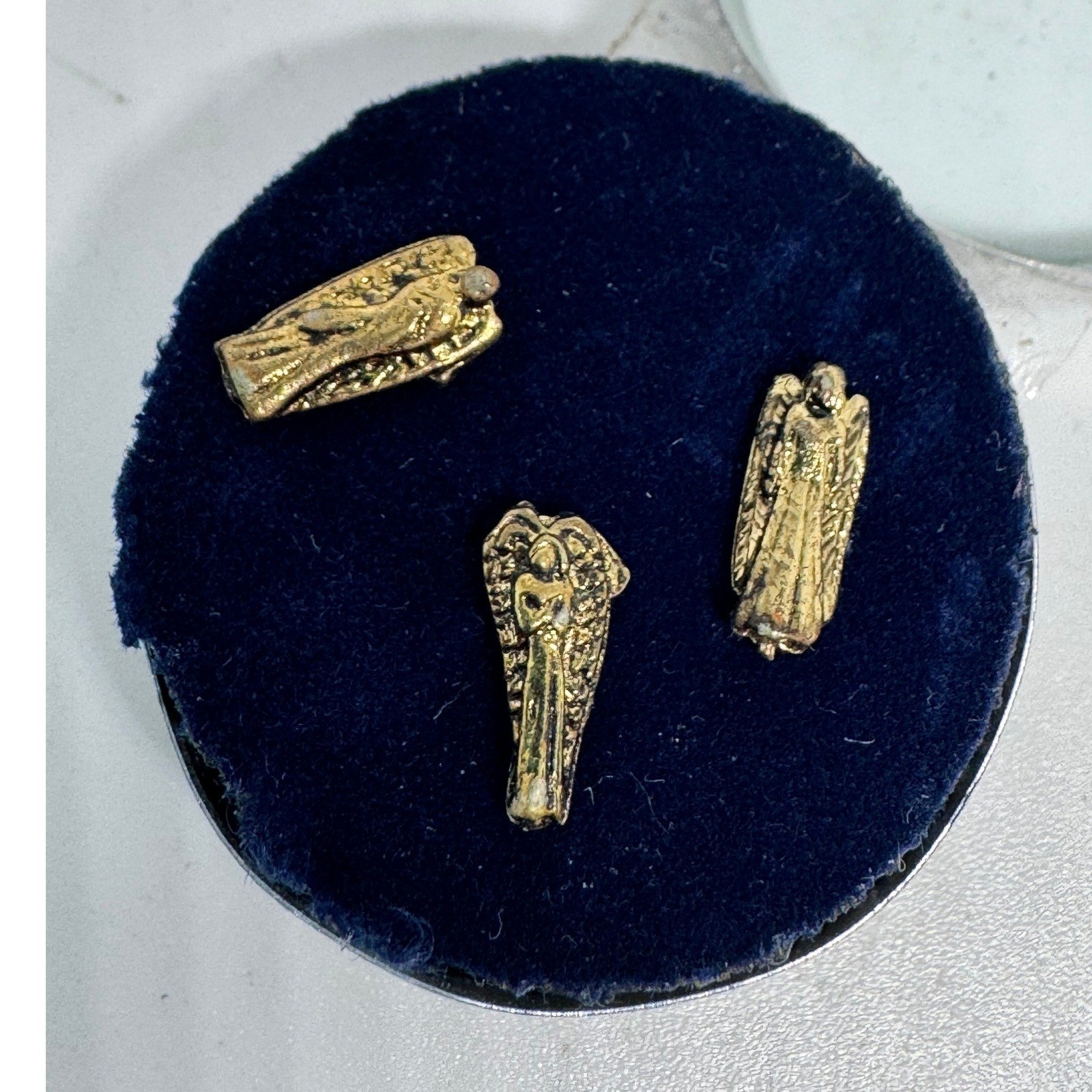 Trinity of Angels Worry Dolls Miniature Gold Tone Metal Figurines Set of 3
