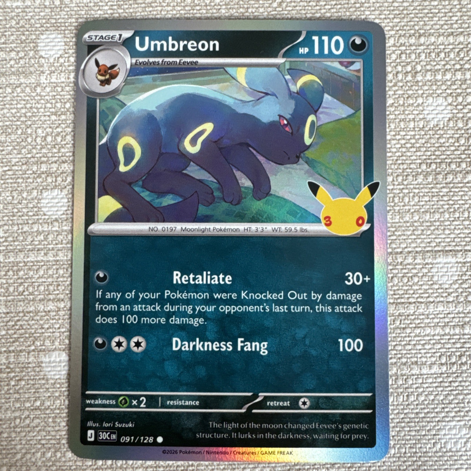 Pokemon TCG Umbreon Holo 091/128 - 30th Celebration set - NM