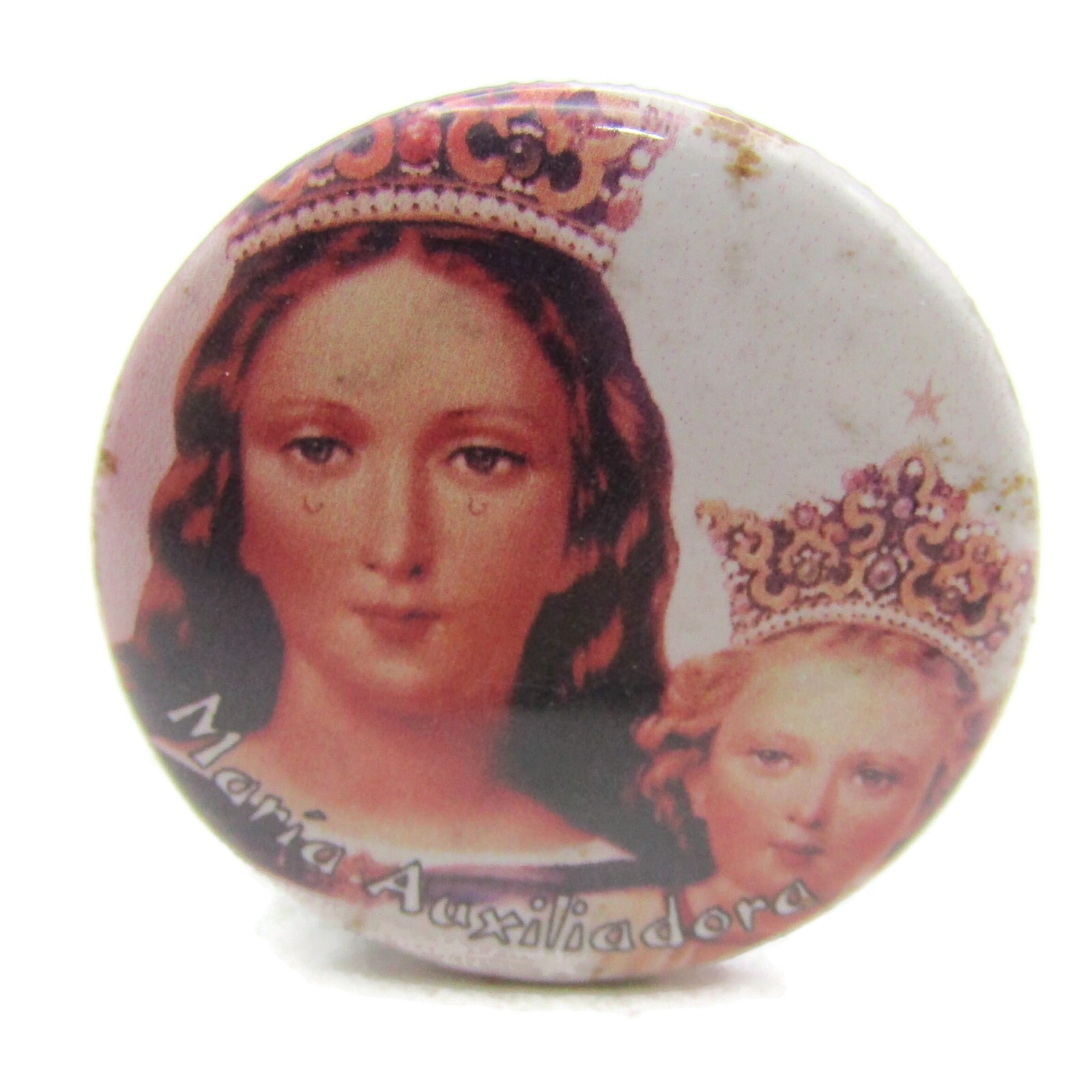 Vintage Religious Pinback Button María Auxiliadora Mary Help of Christians