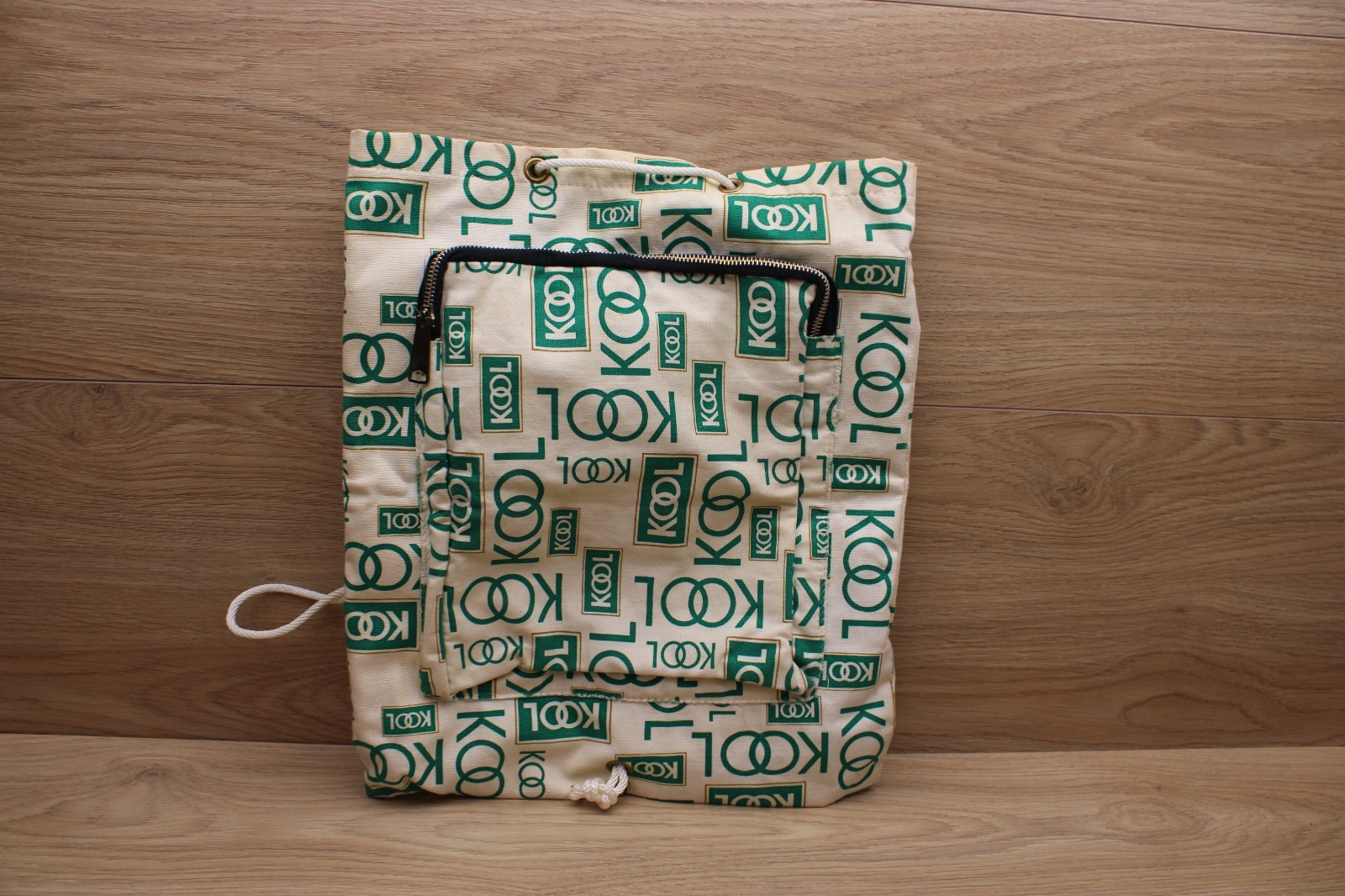 Vintage KOOL Cigarettes Canvas Drawstring Bag 70s 80s Advertising Logo Promo