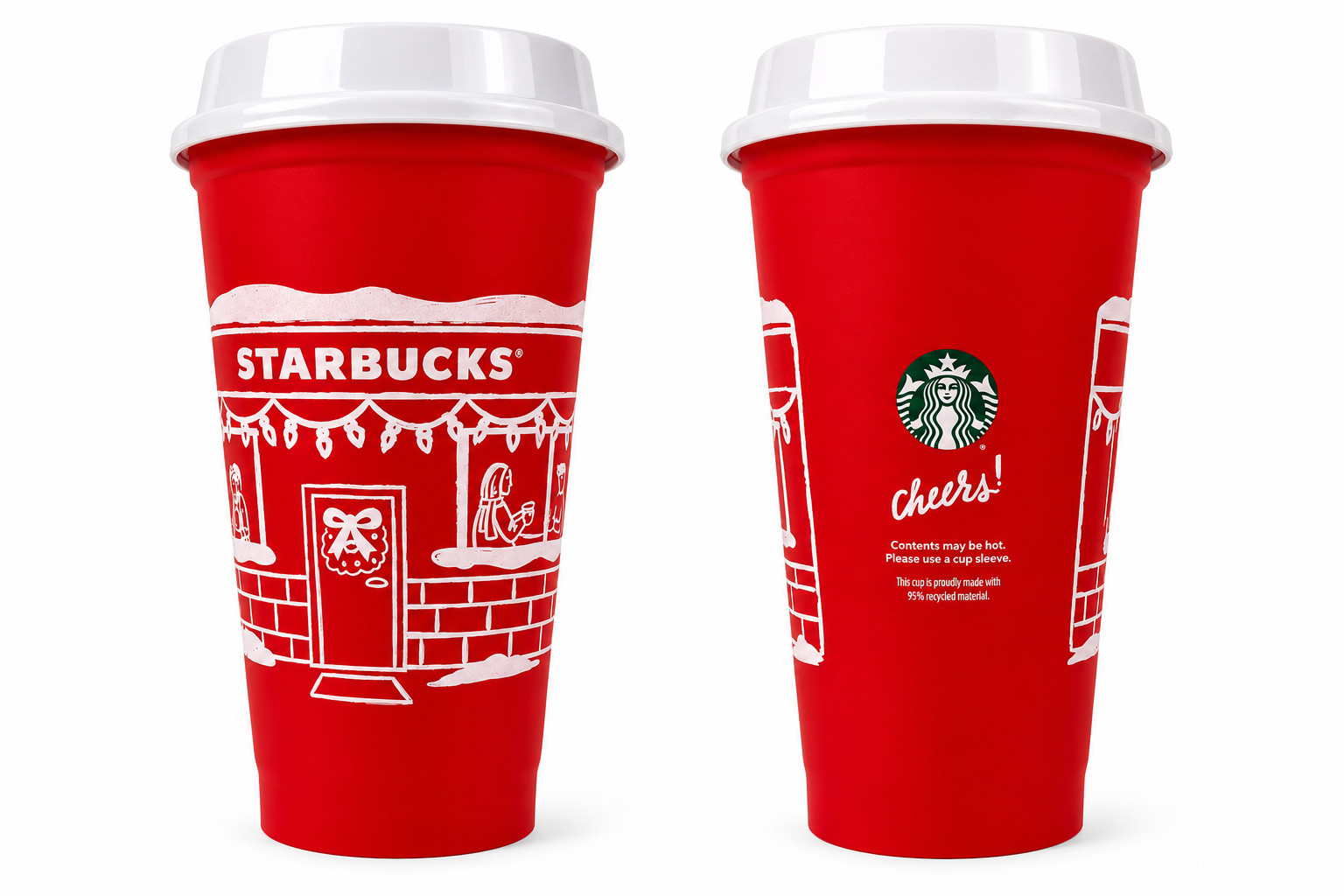 Starbucks - Red Cup - 2025 - Christmas Holiday - 16oz - Reusable - 2 Pack
