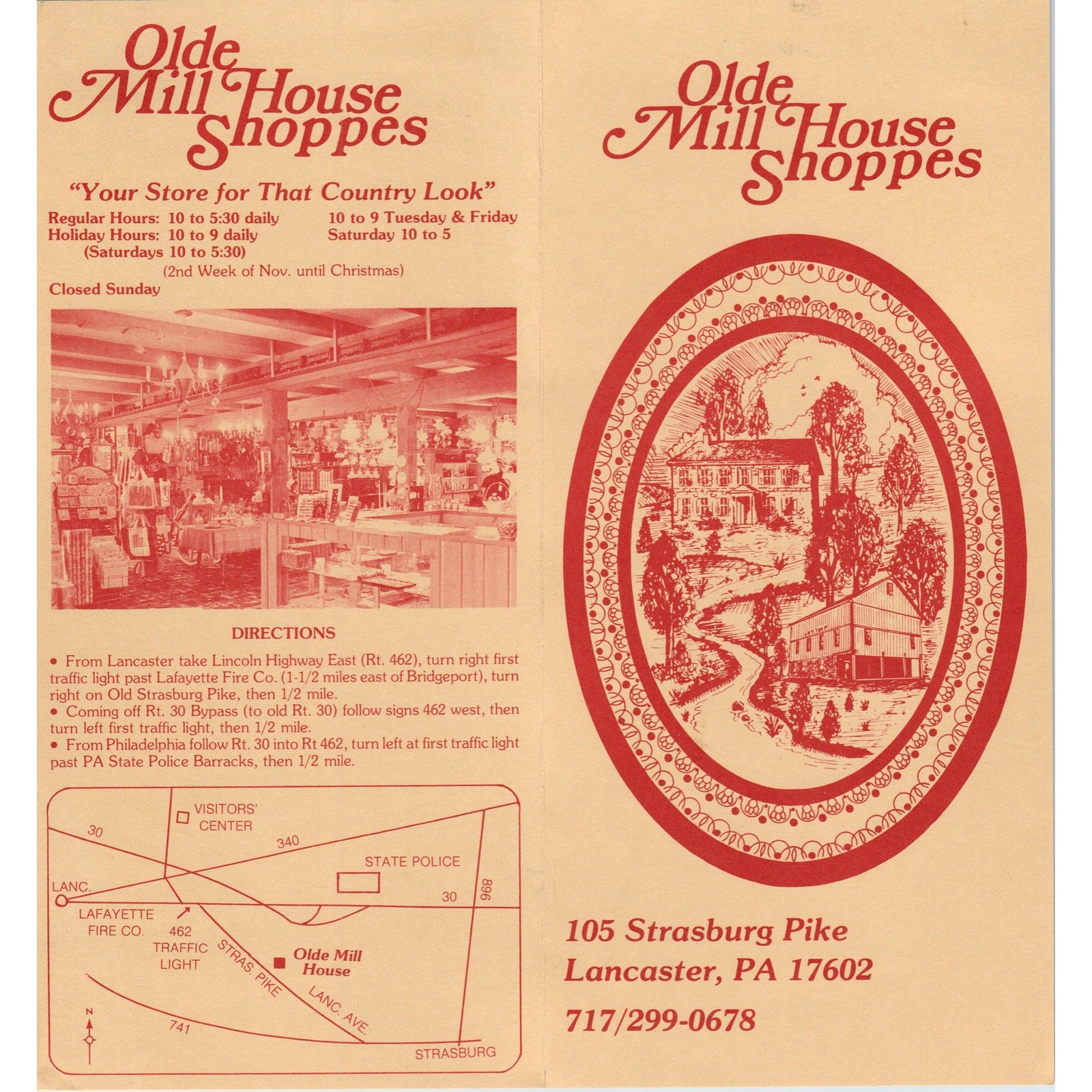 1970s The Olde Mill House Shoppes Lancaster PA Travel Brochure H5-4