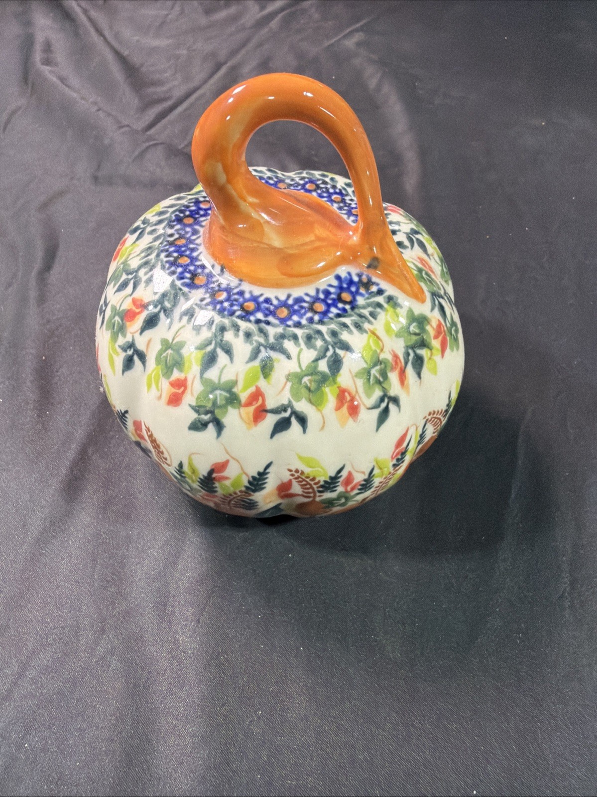 BOLESLAWIEC KALICH POLISH POTTERY UNKIKAT Signed Pumpkin W/ Acorns Leafs Autumn