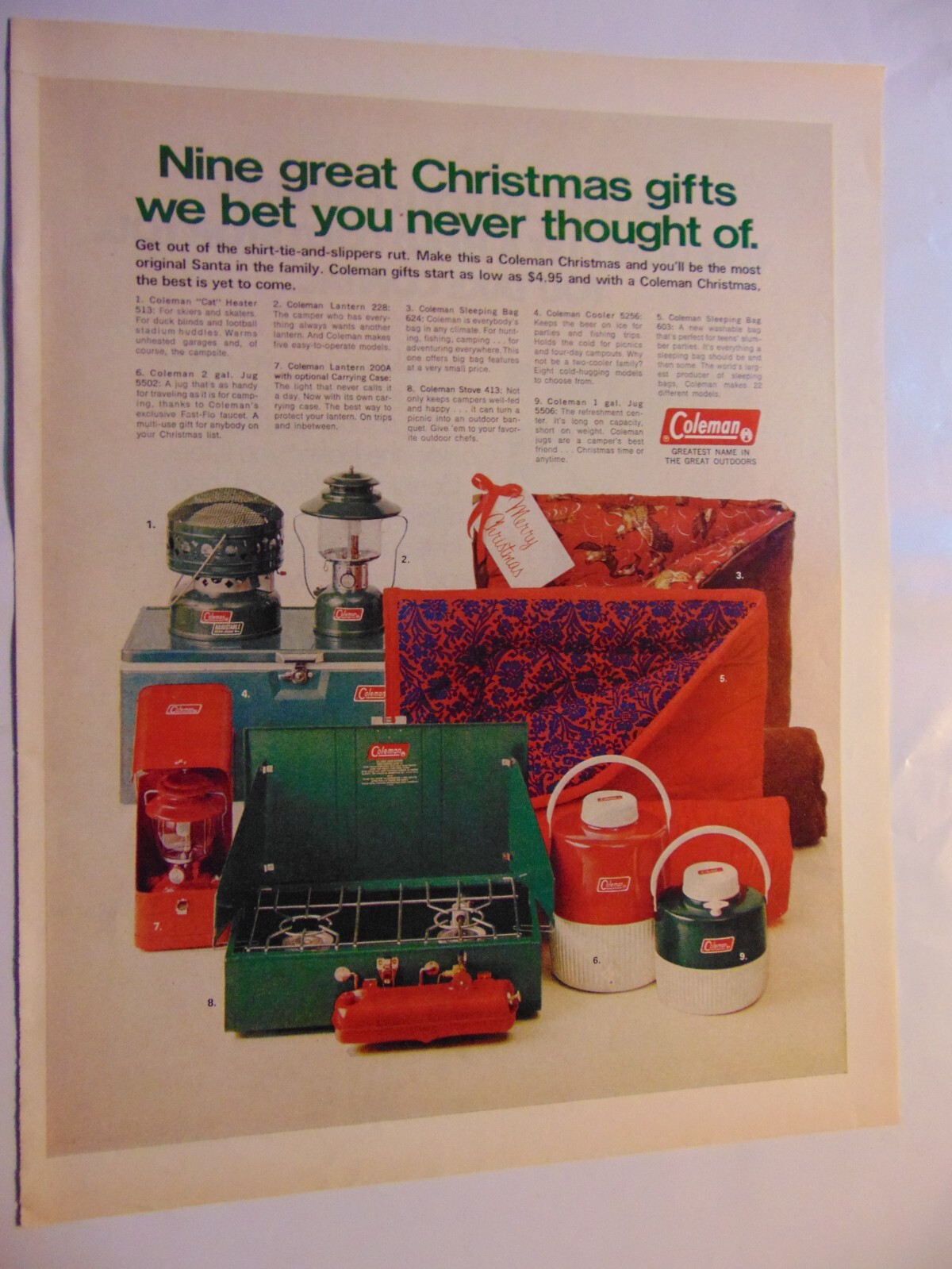 1970 COLEMAN Camping Gifts For Christmas vintage print ad