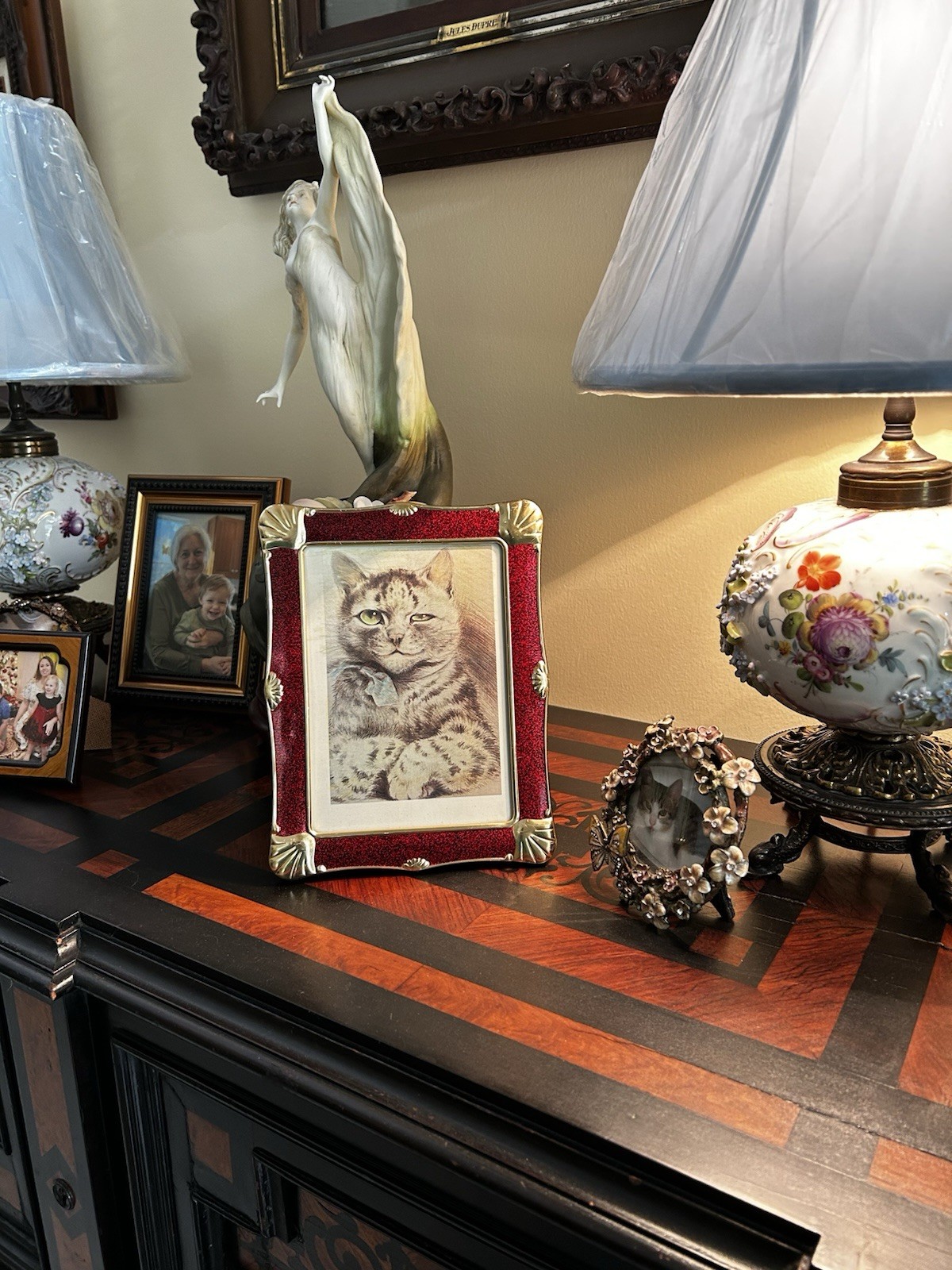 Louis Wain-  Gentleman Cat- Framed Under Glass - Vintage - Hand Tinted