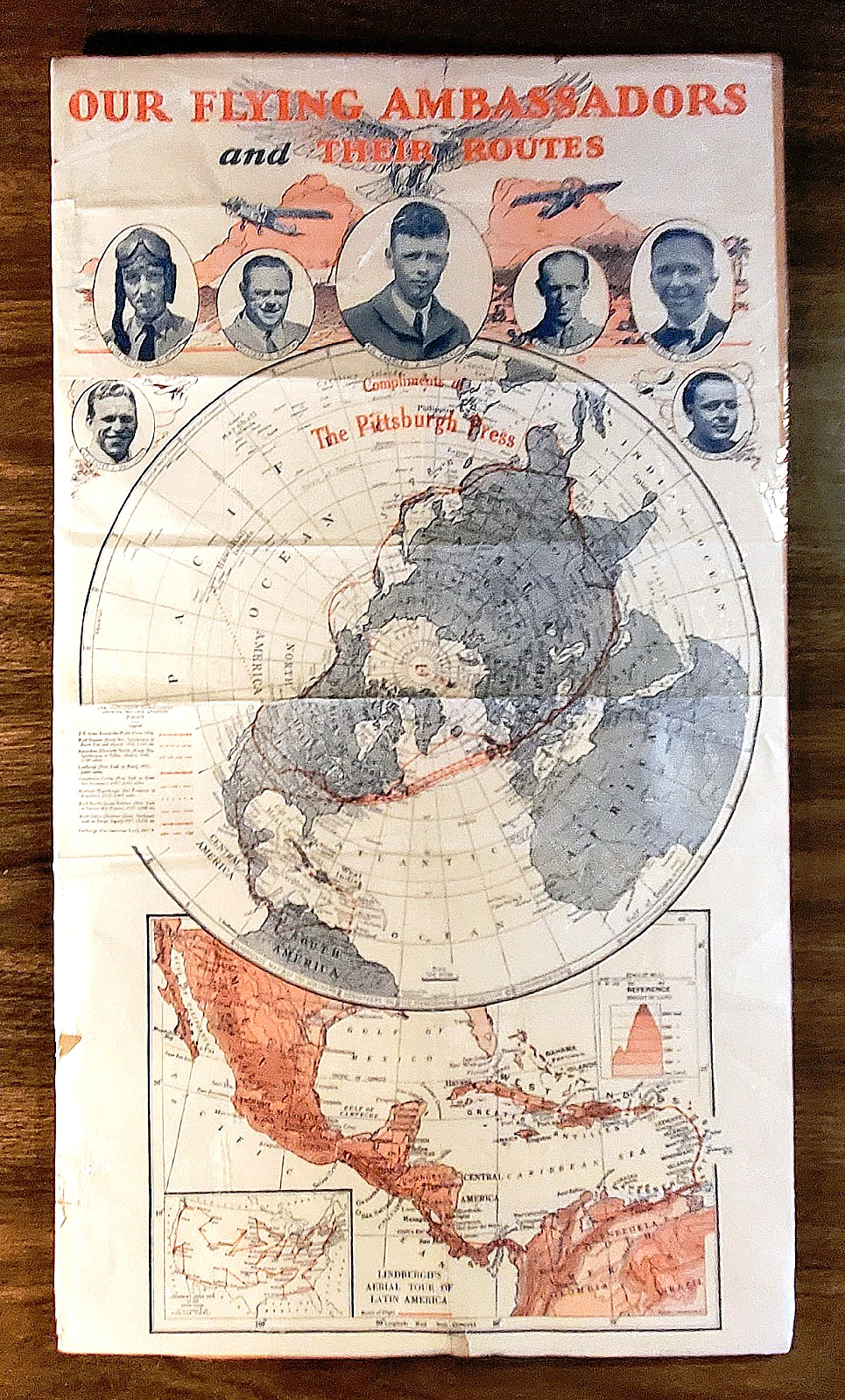 Original 1929 - Our Flying Ambassadors and Their Routes, C. S. Hammond color map