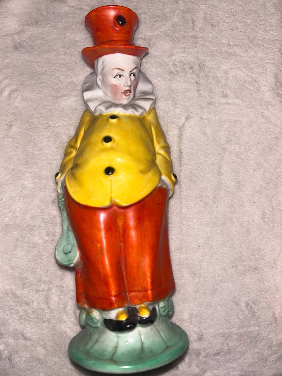 Antique Pre-WWII Germany Ceramic Clown Bud Vase Decanter Mold 6018 Yellow Red